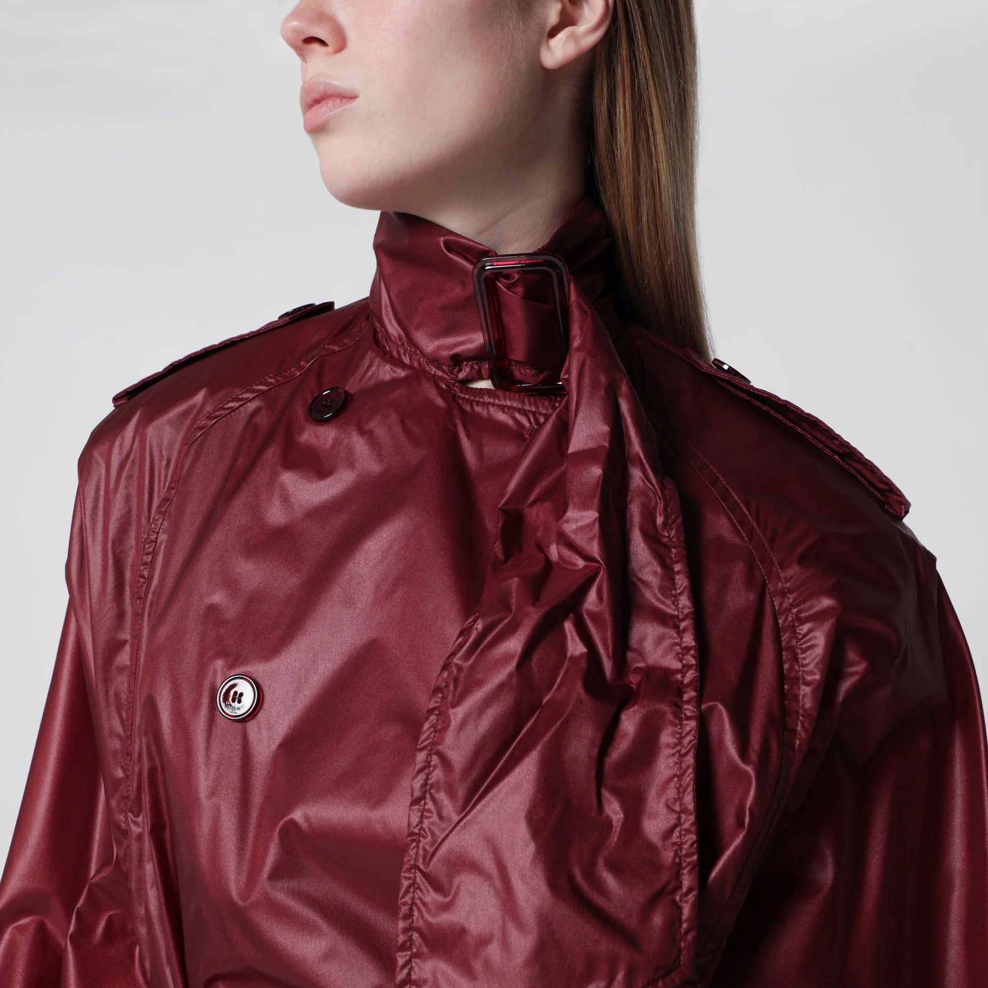 Saint Laurent Paris o1d2blof0526 Waterproof Nylon Trench Coat in Burgundy Size XS / US 0-2 / IT 36-38 - 4 Thumbnail