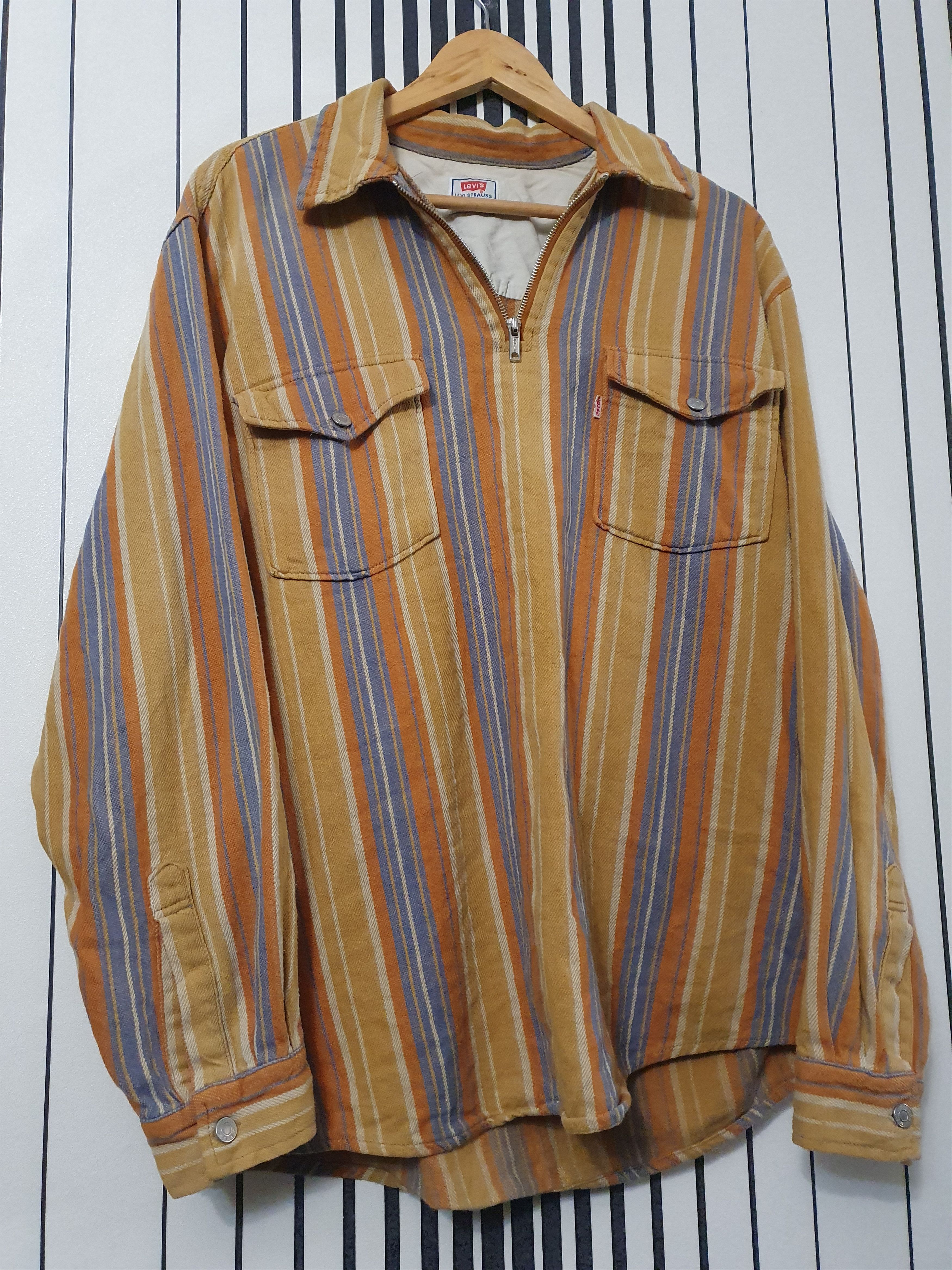 Levi's × Vintage 80's Levis Vintage Striped ZIP Double Pocket Sweatshirt Size US L / EU 52-54 / 3 - 1 Thumbnail