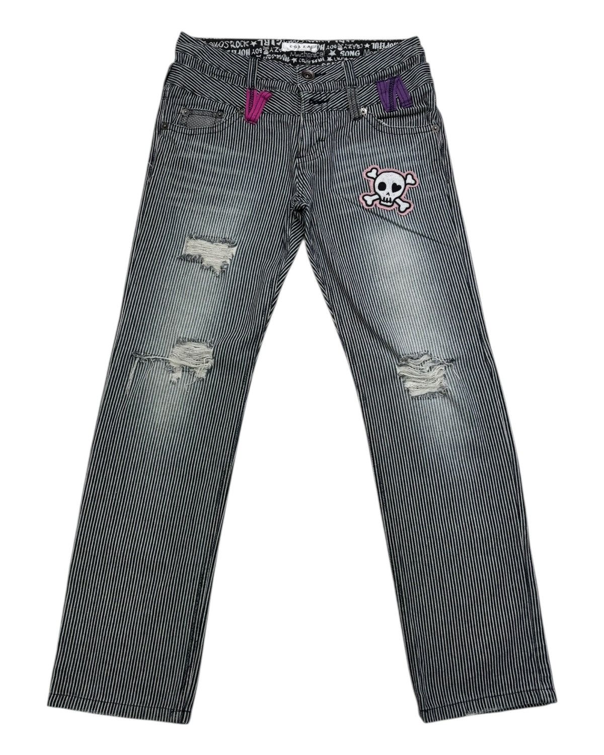 Seditionaries Colza Double Waist Striped Punk Distressed Denim Jeans Size 32" / US 10 / IT 46 - 1 Thumbnail