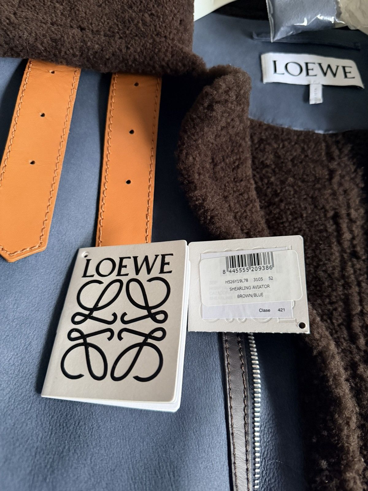 Loewe Loewe Blue Leather Brown Shearling Jacket Size US L / EU 52-54 / 3 - 20 Thumbnail