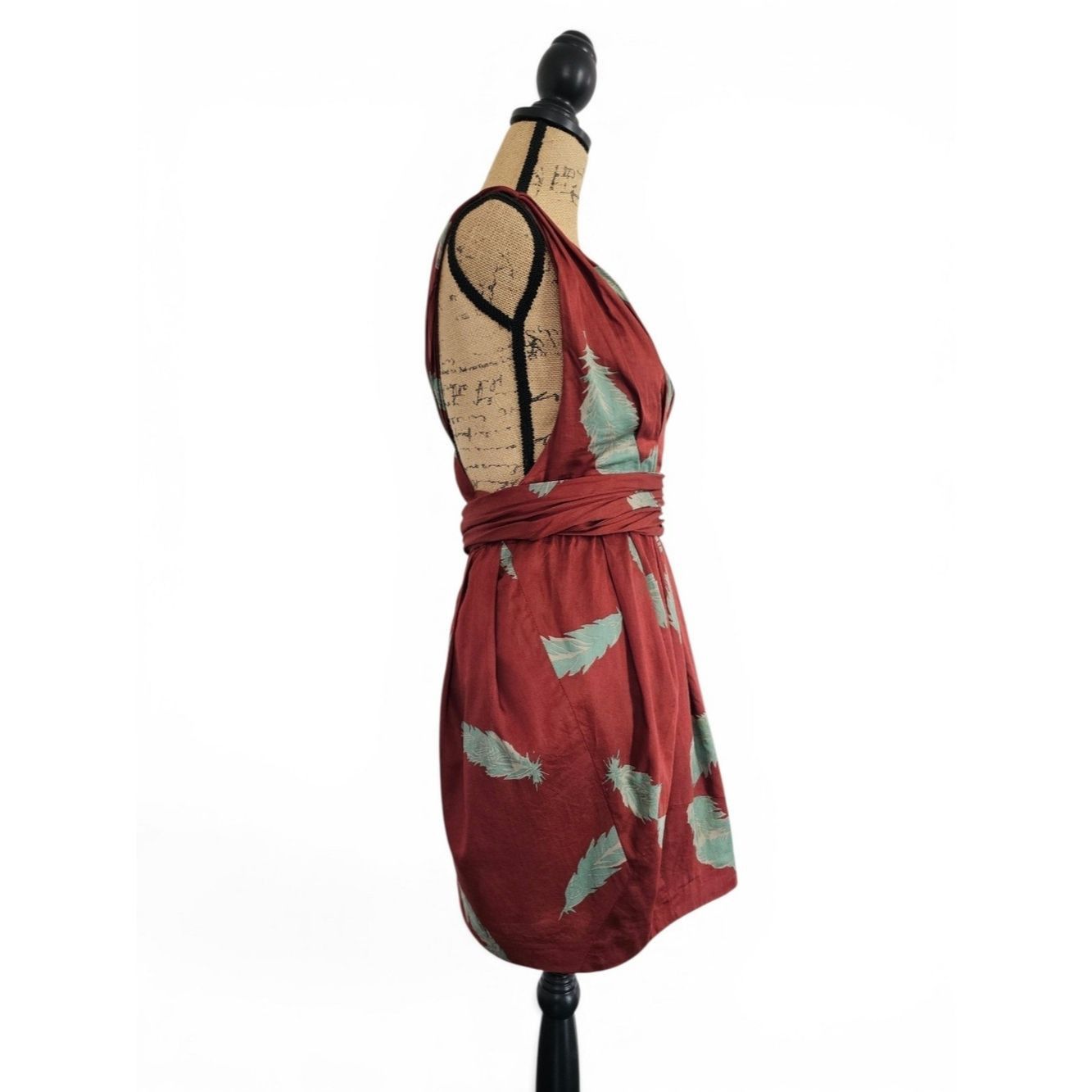 Marc Jacobs Marc Jacobs Maroon Feather Print Boho Low Back Halter Mini Size S / US 4 / IT 40 - 3 Thumbnail