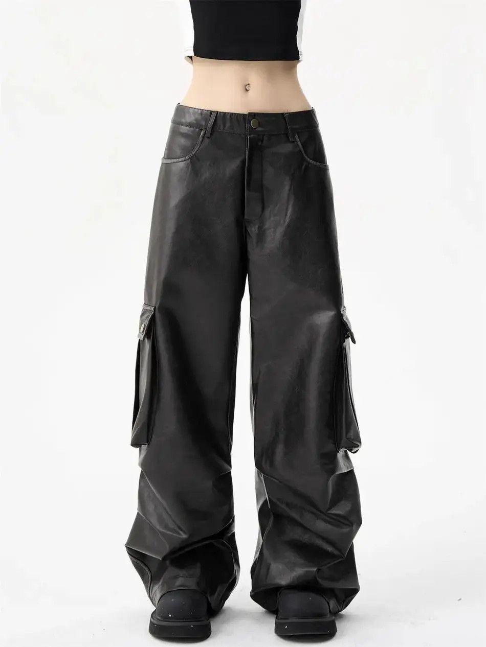 Japanese Brand × Vintage large pocket wide leg leather pants Size US 32 / EU 48 - 2 Thumbnail