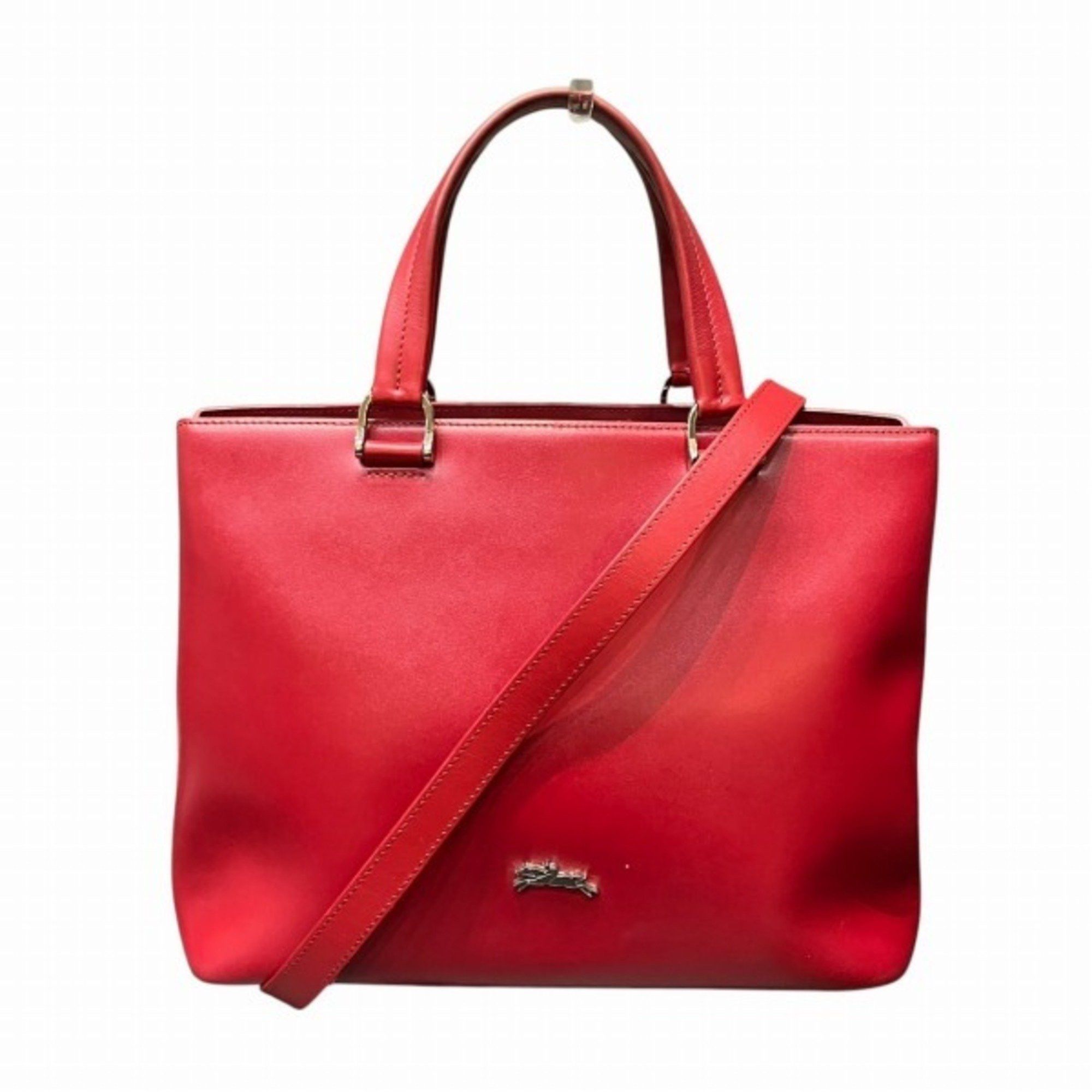 Longchamp Leather Rubis Red Bag Tote Shoulder Women's
