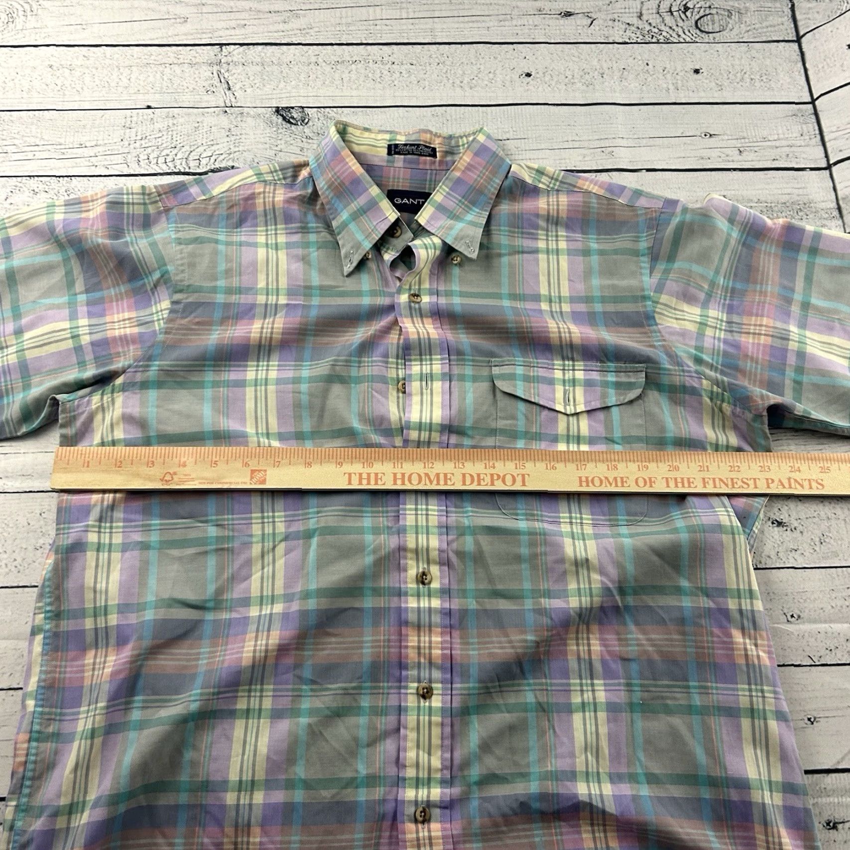 Gant GANT Foxhunt Plaid Short Sleeve Button Up Shirt Mens L Yellow Purple Size US L / EU 52-54 / 3 - 3 Thumbnail