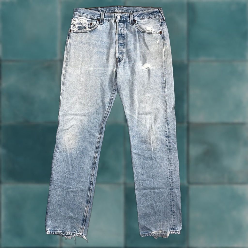 Levi's Vintage Levis 501 90s USA XX Straight Leg Jeans Blue Light Wash 34x34 Act 32x32 Size US 34 / EU 50 - 1 Thumbnail