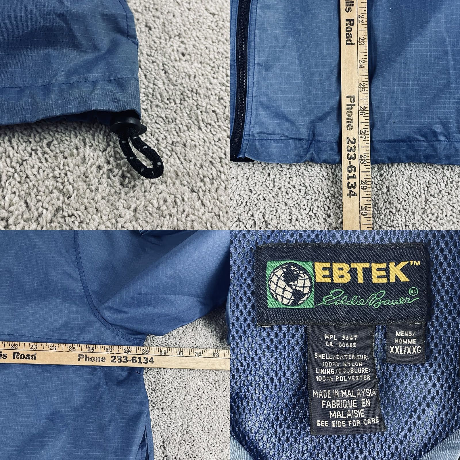 Eddie Bauer Eddie Bauer Jacket Mens 2XL Ebtek Windbreaker Hooded Pockets Zip Zip Pocket Blue E118 Size US XXL / EU 58 / 5 - 8 Thumbnail
