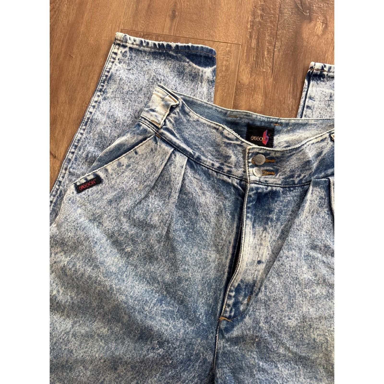 Vintage VINTAGE Sasson Jeans Denim Blue Acid Wash Parachute High Waist 14 Womens Tapered 80s 90s Size 26" / US 2 / IT 38 - 2 Thumbnail