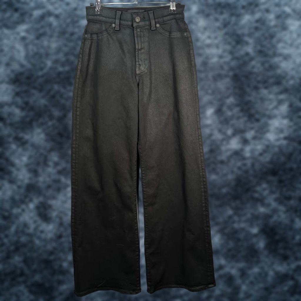 7 For All Mankind 7 For All Mankind Wide Leg Coated Black Denim Jeans Womens Size 25 Size 42" / US 20 - 1 Thumbnail