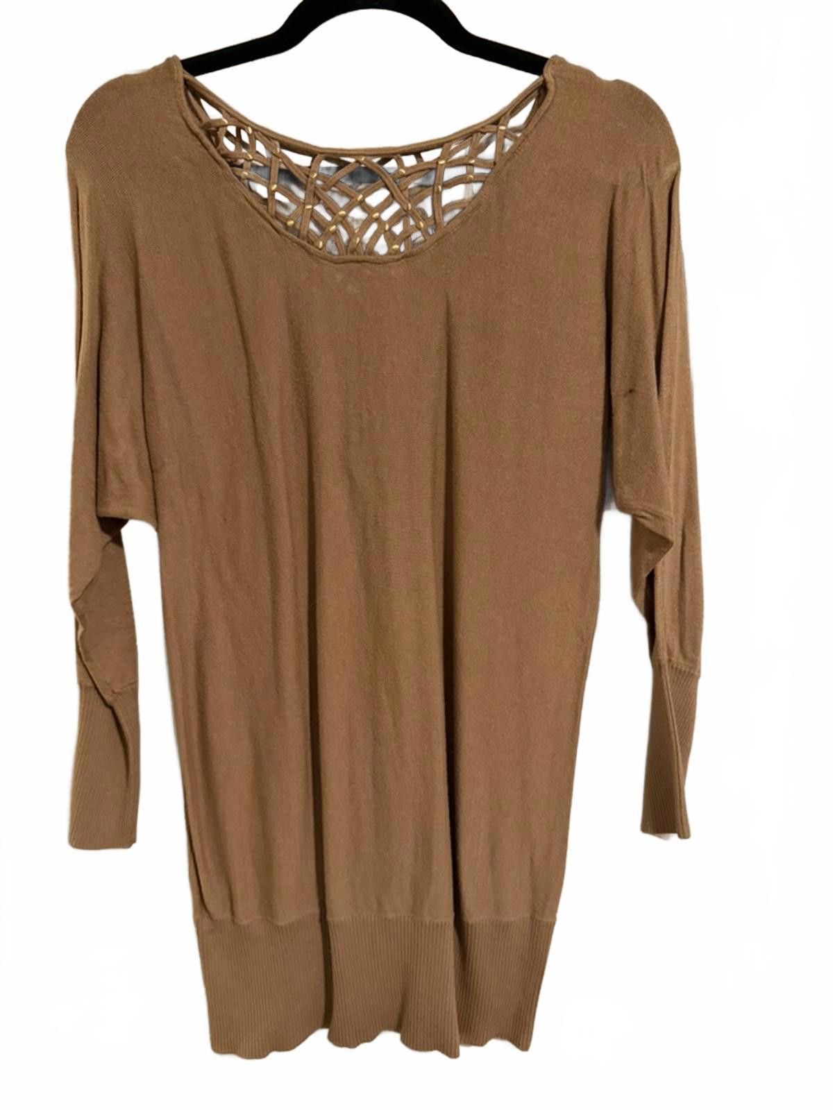 Other Cache Brown Knit Sweater with Decorative Neck Detail Size M Size M / US 6-8 / IT 42-44 - 3 Thumbnail