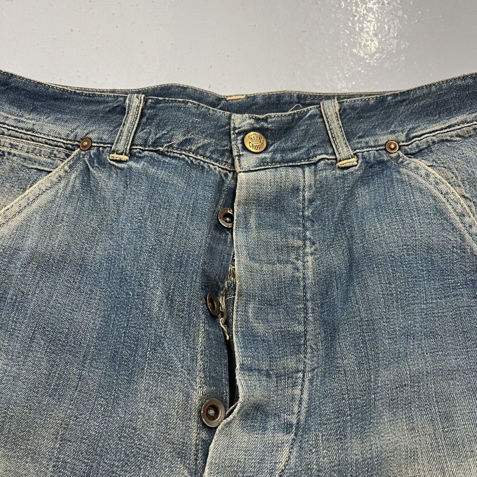 Other Vintage 50s Crown Blue Donut Buttonfly Jeans 27x30 Size 27" / US 4 / IT 40 - 2 Thumbnail
