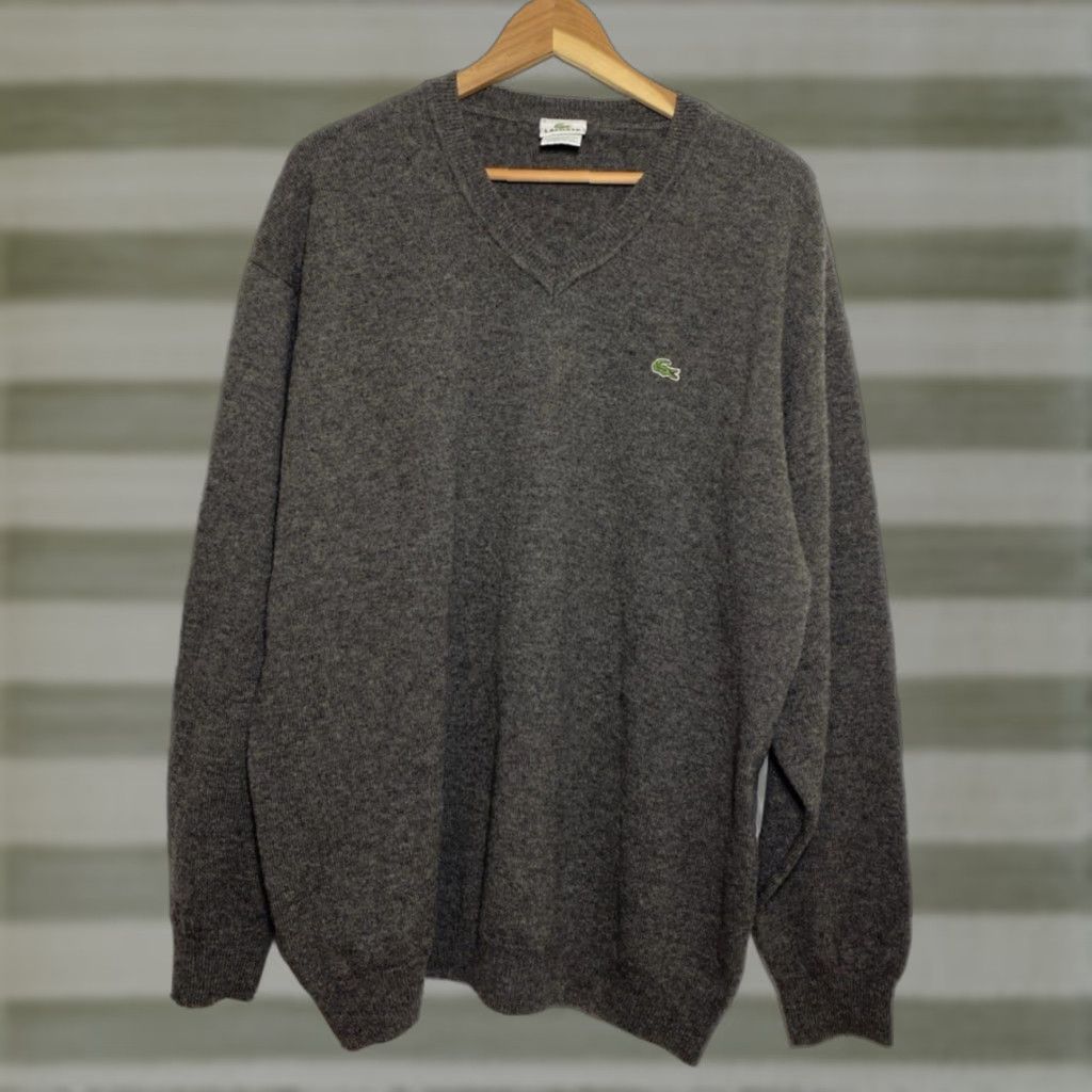 Lacoste VINTAGE Lacoste Sweater Shirt Mens 2XL Gray Wool V-Neck Pullover Winter Fall 90s Size US XXL / EU 58 / 5 - 1 Thumbnail