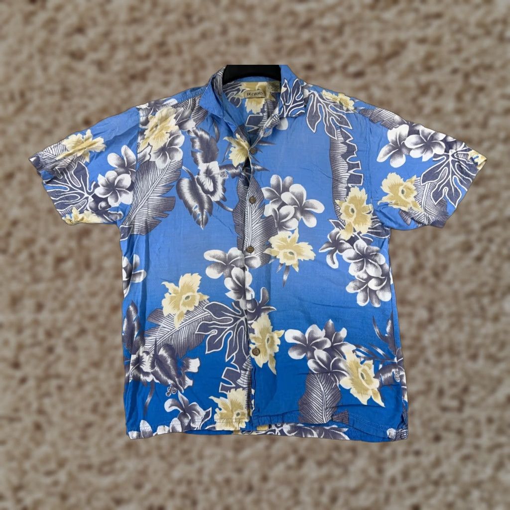 Vintage Decoded Shirt Men XL Blue Floral Hawaiian 100% Rayon Button-Up Aloha Luau Vacation Resort Casual Mens Shirt Size US XL / EU 56 / 4 - 1 Thumbnail