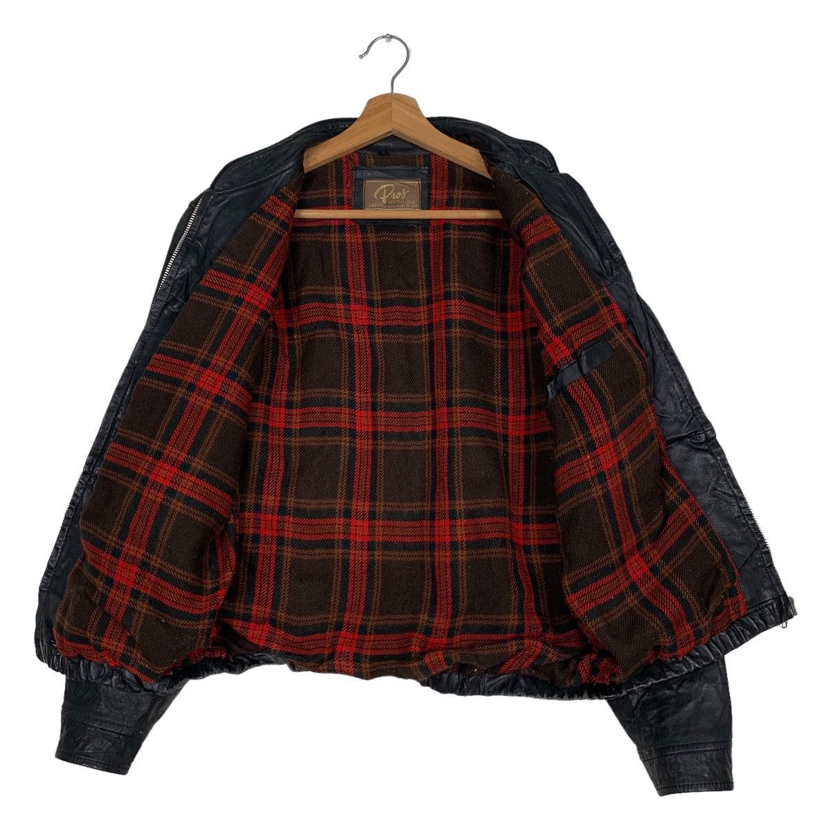Japanese Brand 90's PROS LEATHER WEAR Tartan Lined Leather Jacket #0058-C4 Size US L / EU 52-54 / 3 - 12 Thumbnail