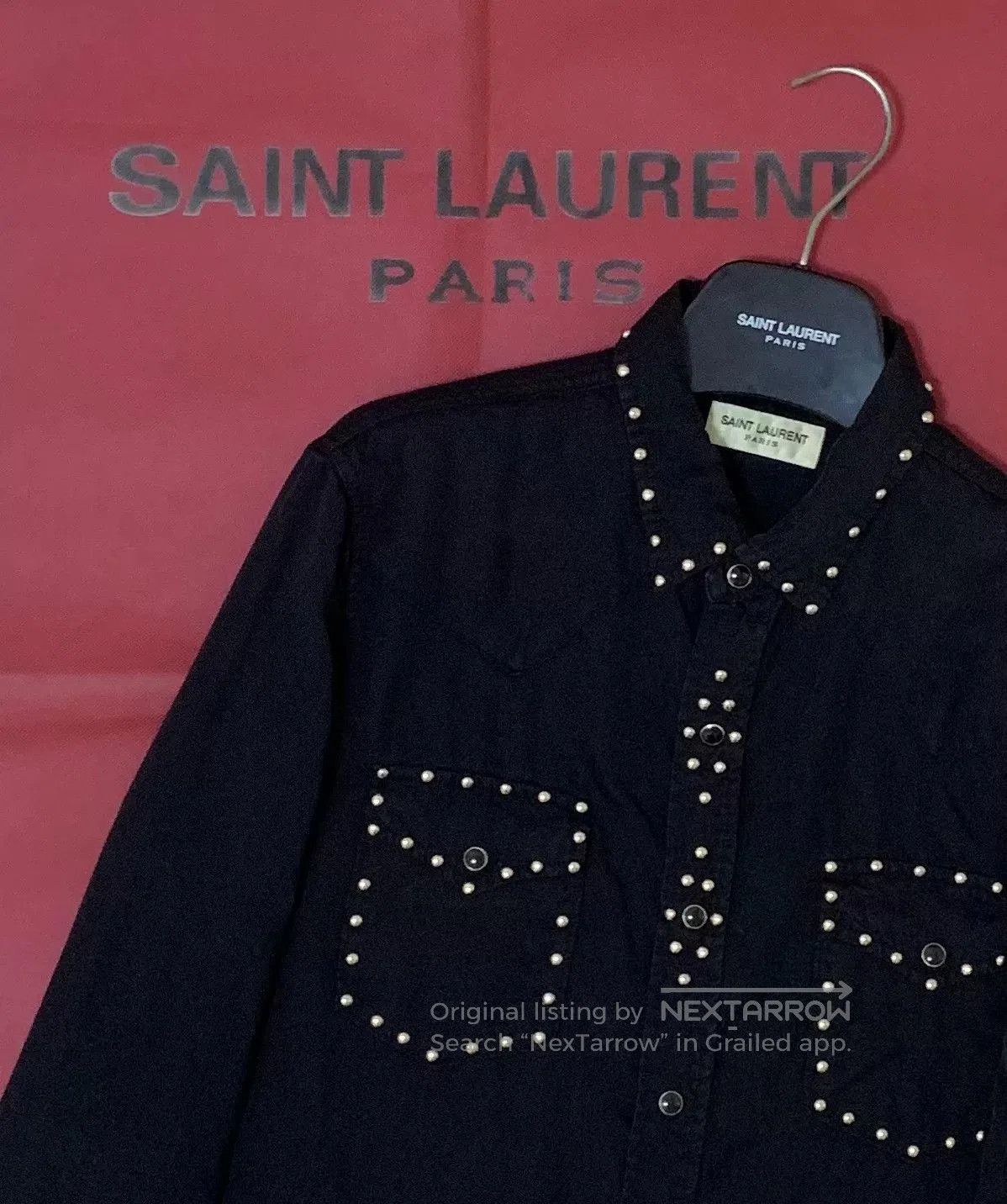 Saint Laurent Paris Saint Laurent Black Denim Shirt with Studs. Size US L / EU 52-54 / 3 - 6 Thumbnail