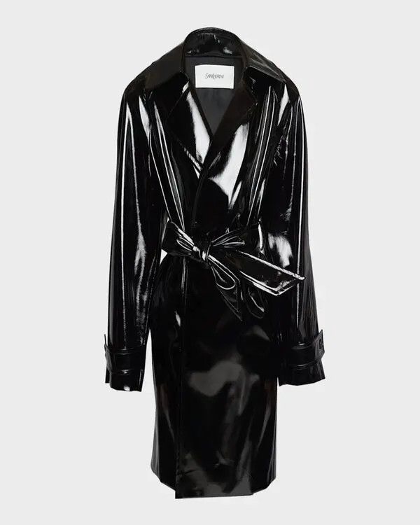 o1tp1o1224 Trench Coat In Viny in Nero