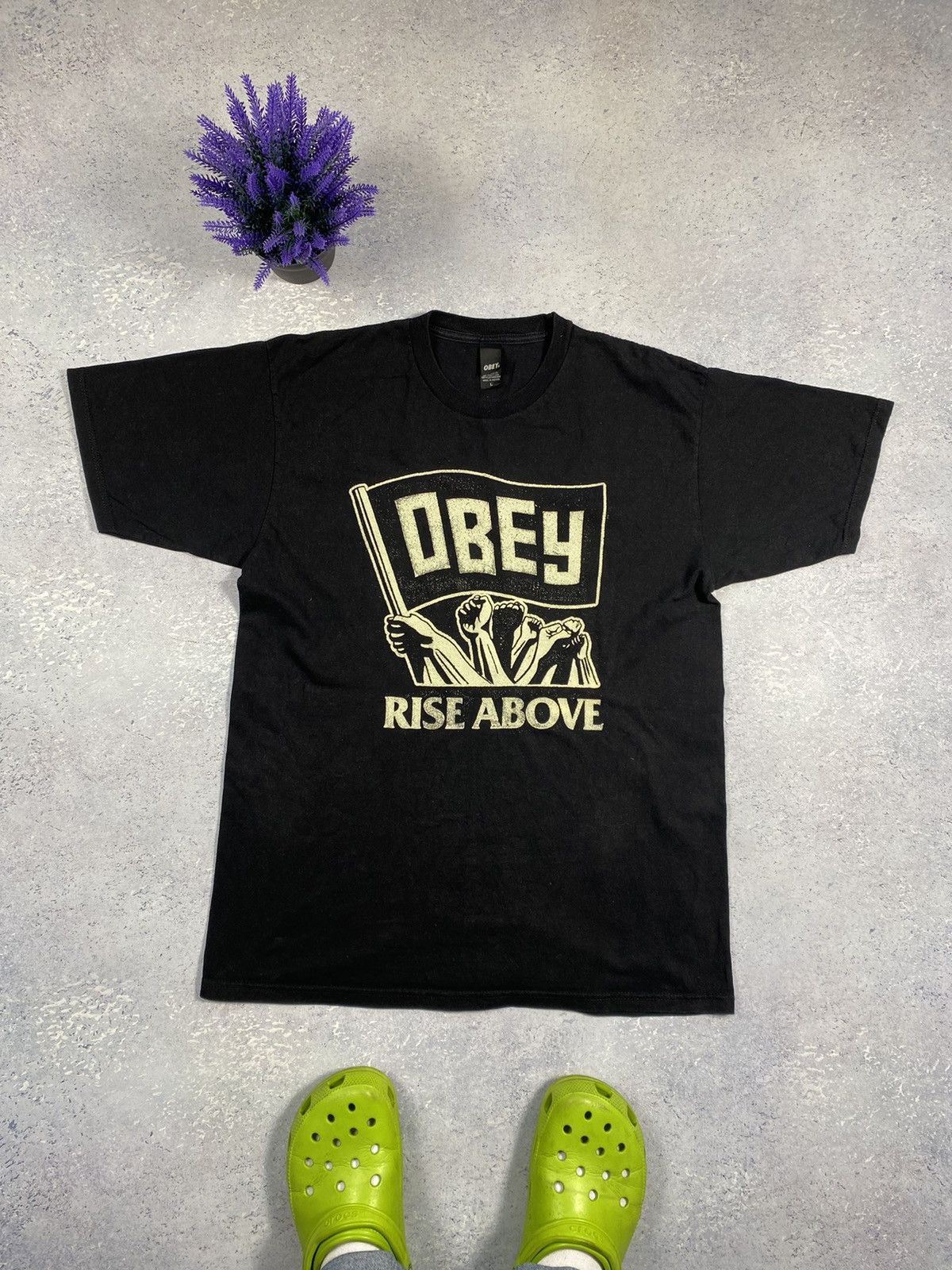 Obey × Vintage Vintage Black Obey Rise Above Men’s T-Shirt Size L Size US L / EU 52-54 / 3 - 2 Thumbnail
