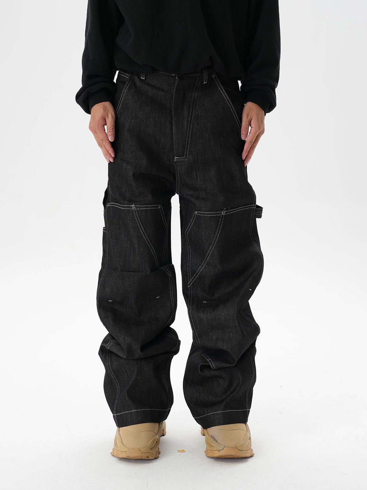 Japanese Brand Black Baggy Carpenter Jeans, Loose Fit Workwear Pants Size US 30 / EU 46 - 1 Thumbnail