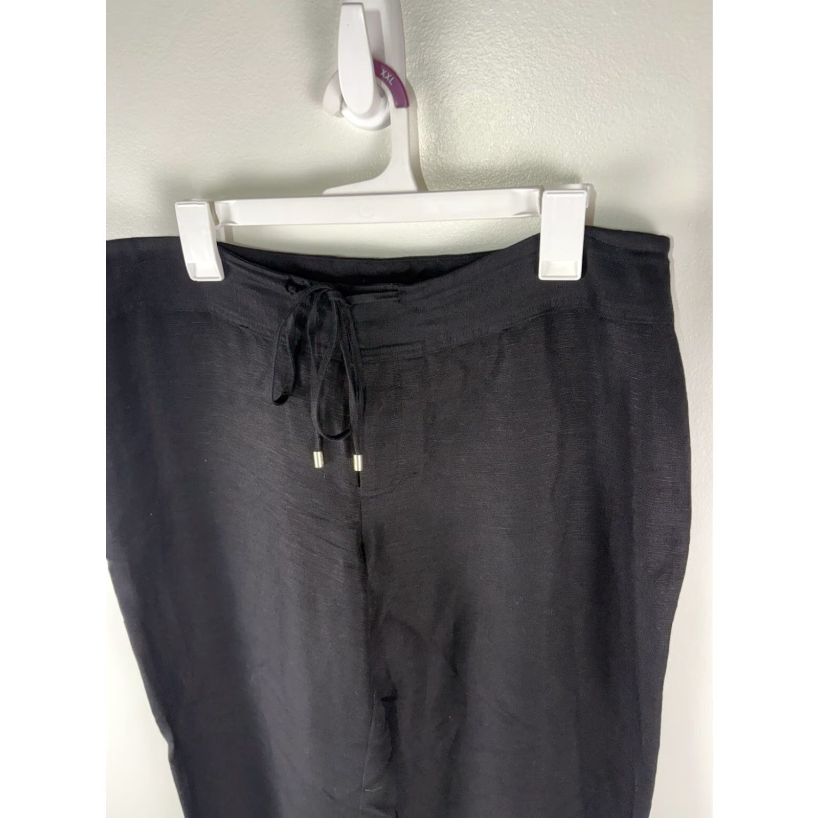 Calvin Klein VINTAGE Calvin Klein Dress Pants Women Wide Leg Linen Blend 12 Black офисный, бизнес, casual Size 34" / US 12 / IT 48 - 2 Thumbnail