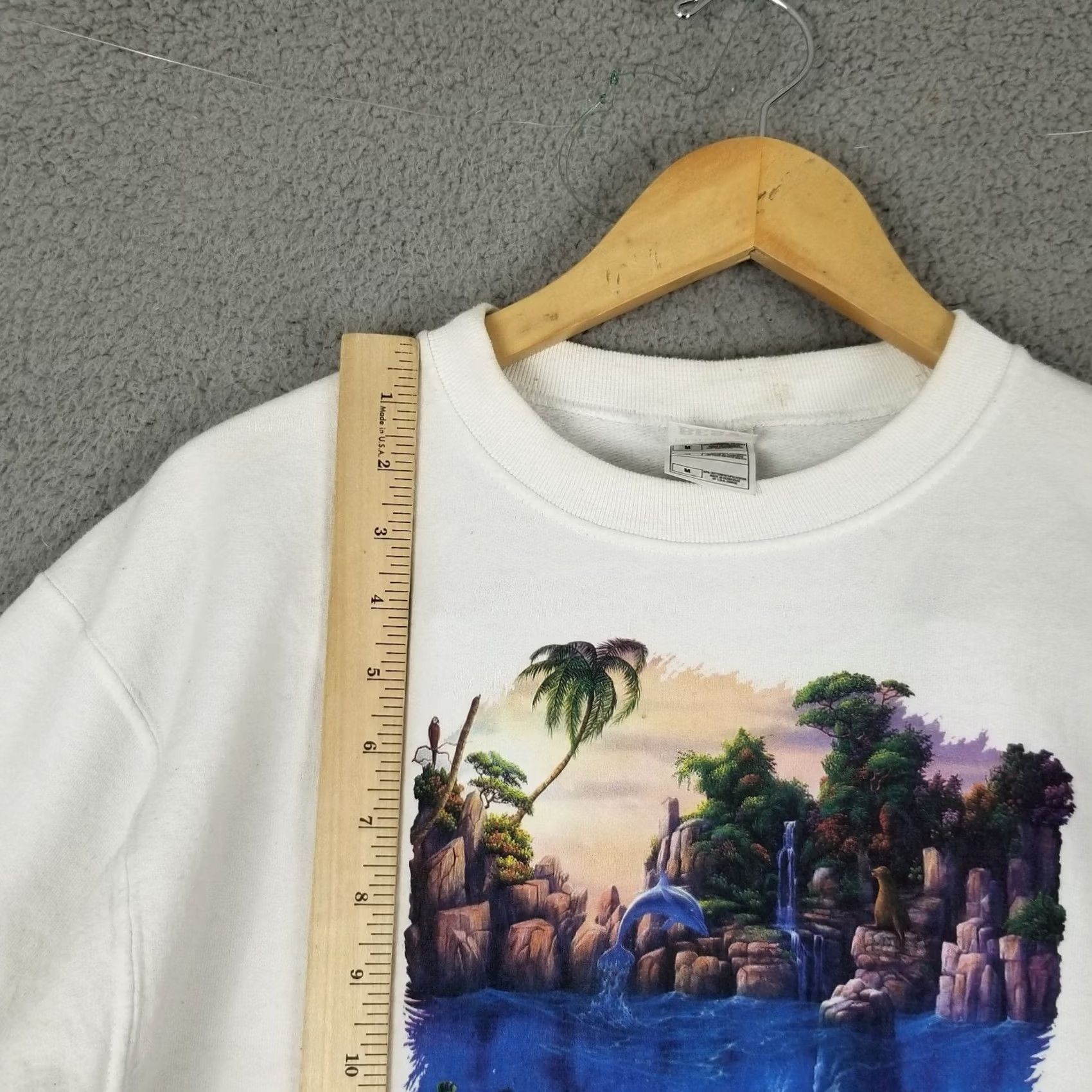 Fruit Of The Loom Vintage Fruit of the Loom Sweatshirt Crewneck M White Dolphin Tybee Island Lagoon Georgia 90s Beach Marine Nautical University Mens Size US M / EU 48-50 / 2 - 4 Thumbnail