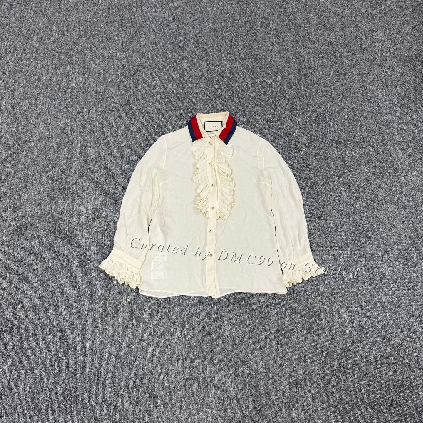 Gucci Gucci Silk Shirt Red White Blue Web Ruffle Size S / US 4 / IT 40 - 1 Thumbnail