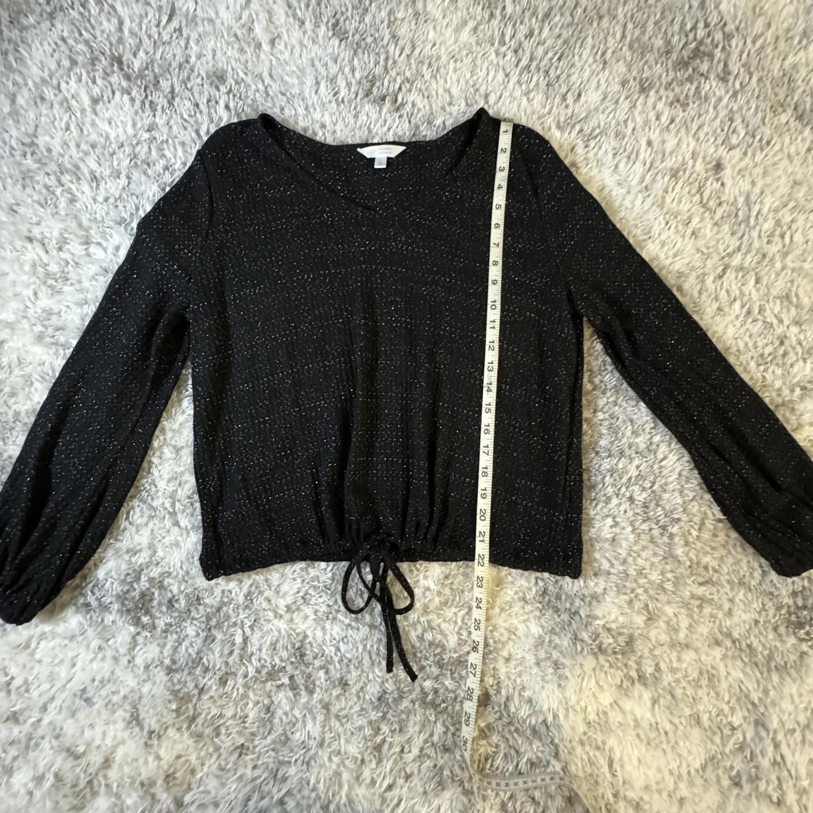 Designer LC Lauren Conrad Large Knit Puff Sleeve Black Silver Shimm Size L / US 10 / IT 46 - 11 Thumbnail