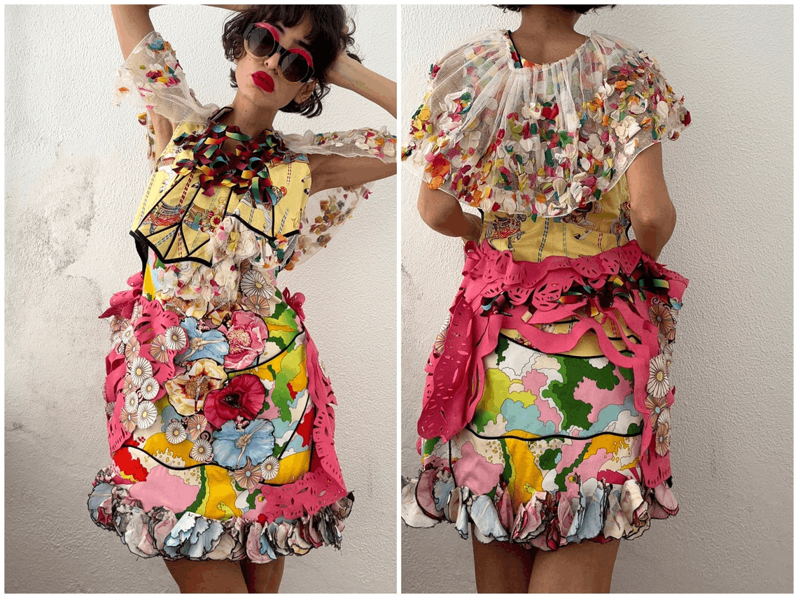 Designer Designer patchwork cotton colorful avant garde mini dress Size M / US 6-8 / IT 42-44 - 3 Thumbnail