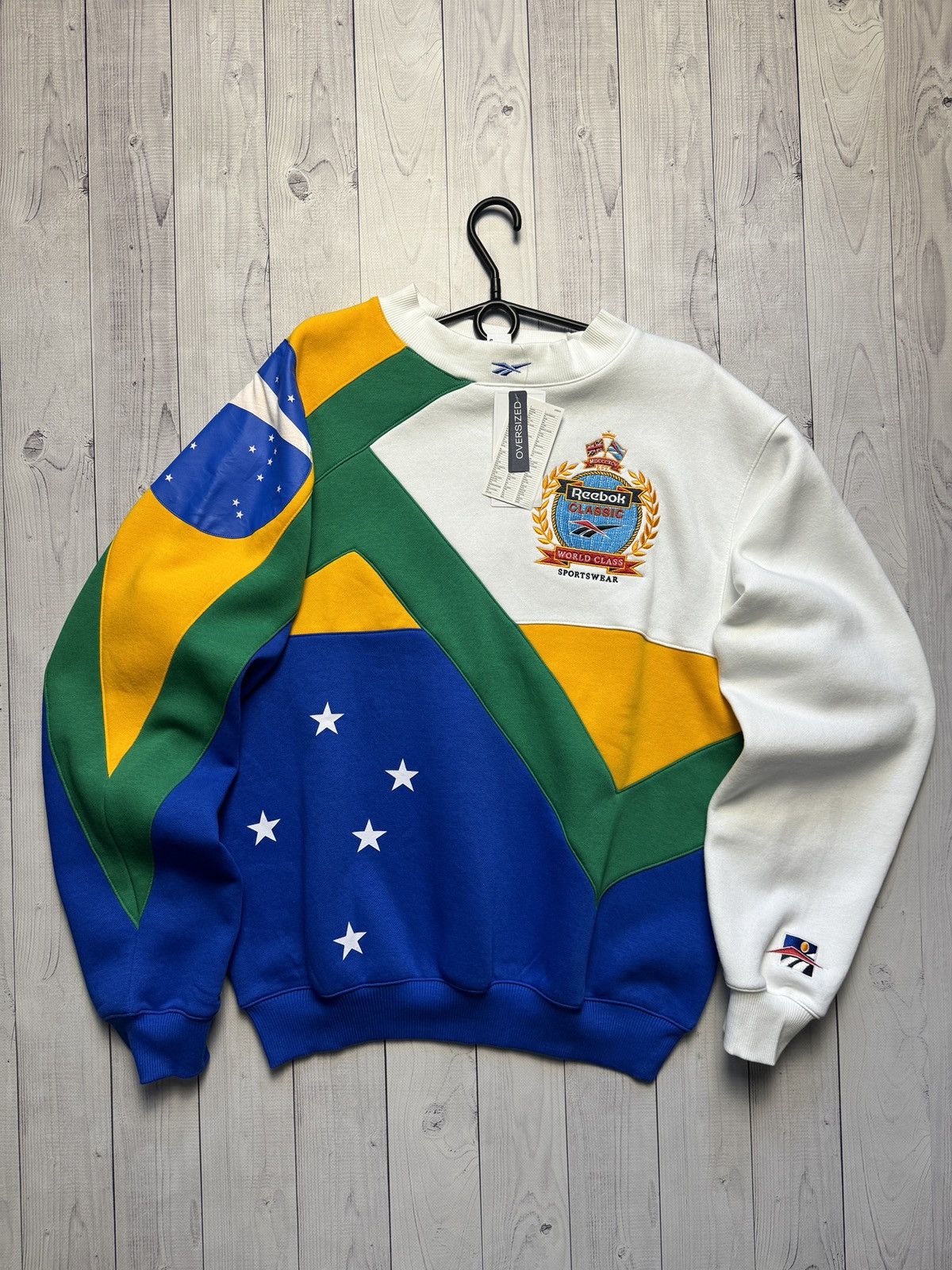 image of Reebok x Soccer Jersey Football Brazil National Soccer League Team Logo Sweatshirt in Blue (Size Sm