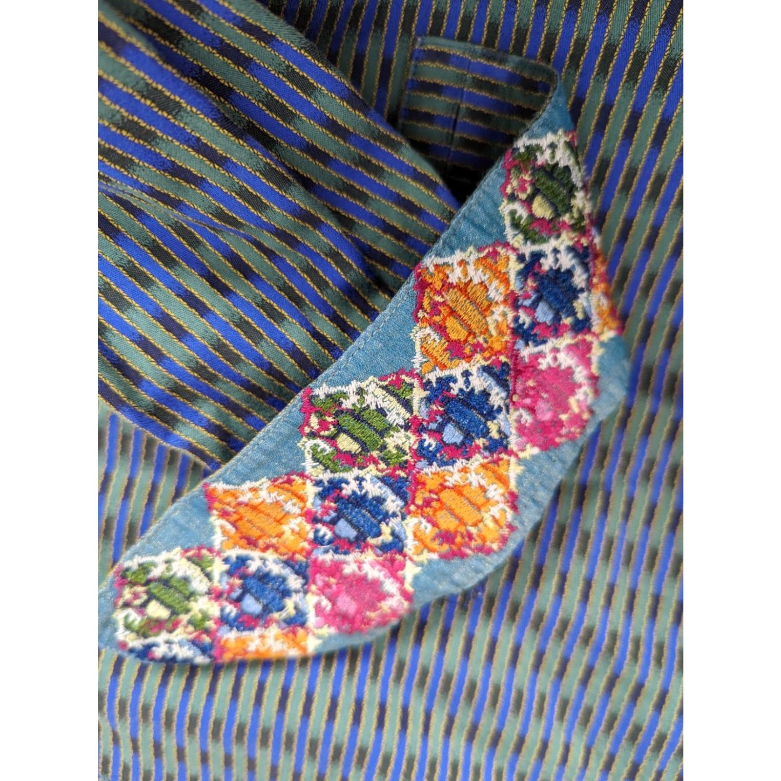 Robert Graham Robert Graham Shirt Large Purple Green Stripe Flip Cuff Dress Long Sleeve T2F Mens L Colorful Button-Up Shirt Size 42R - 3 Thumbnail