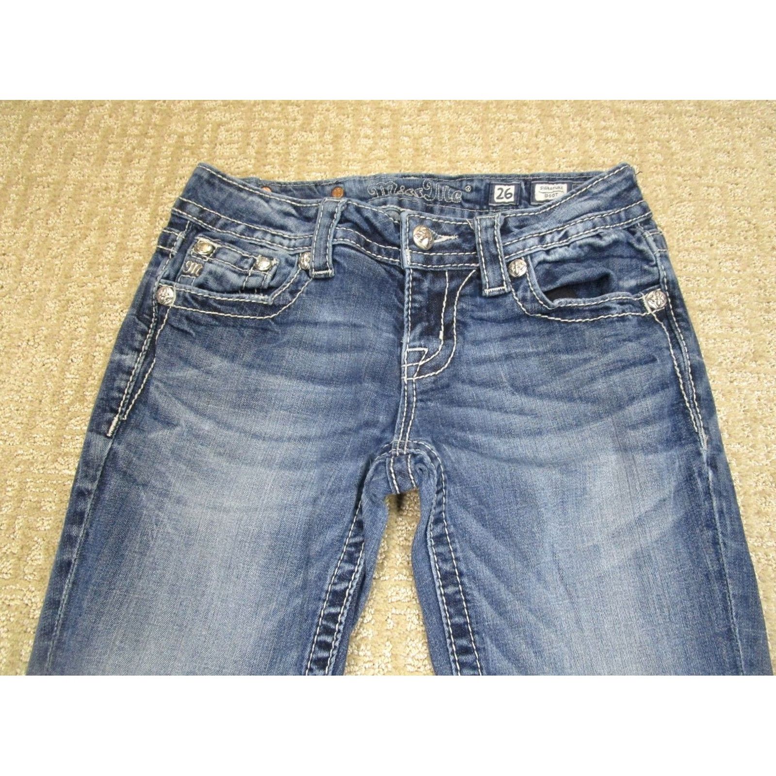 Miss Me Miss Me Jeans Women 26 Blue Low Rise Bootcut Aztec Embellished Denim Casual Slim Regular Womens Size 26" / US 2 / IT 38 - 2 Thumbnail