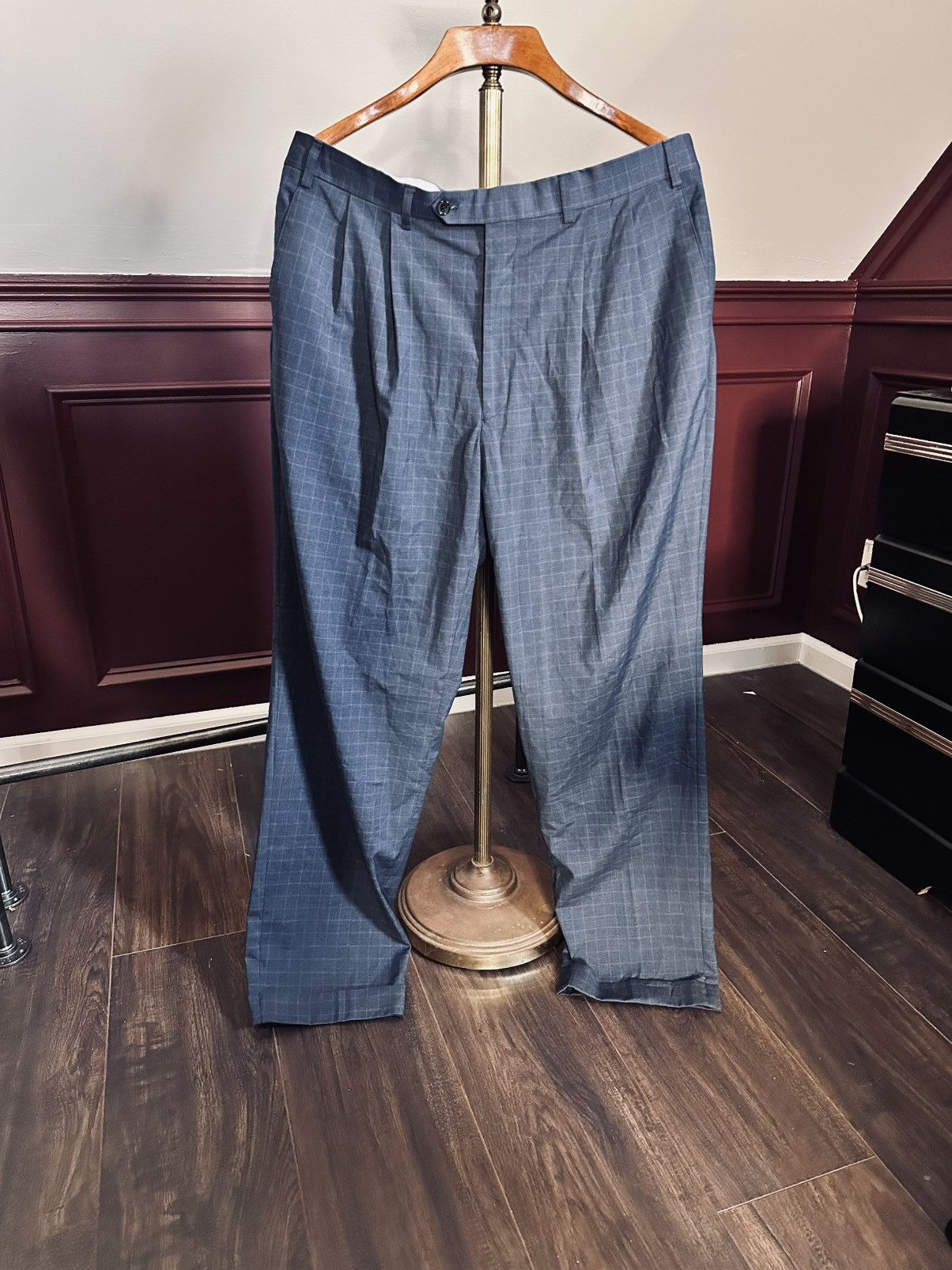RRL Ralph Lauren Double RL blue plaid Egyptian flat front pants trousers Size US 37 - 1 Thumbnail