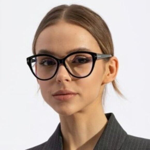Tom Ford FT5954-B 003 Eyeglasses Black/Crystal 54mm Cat Eye