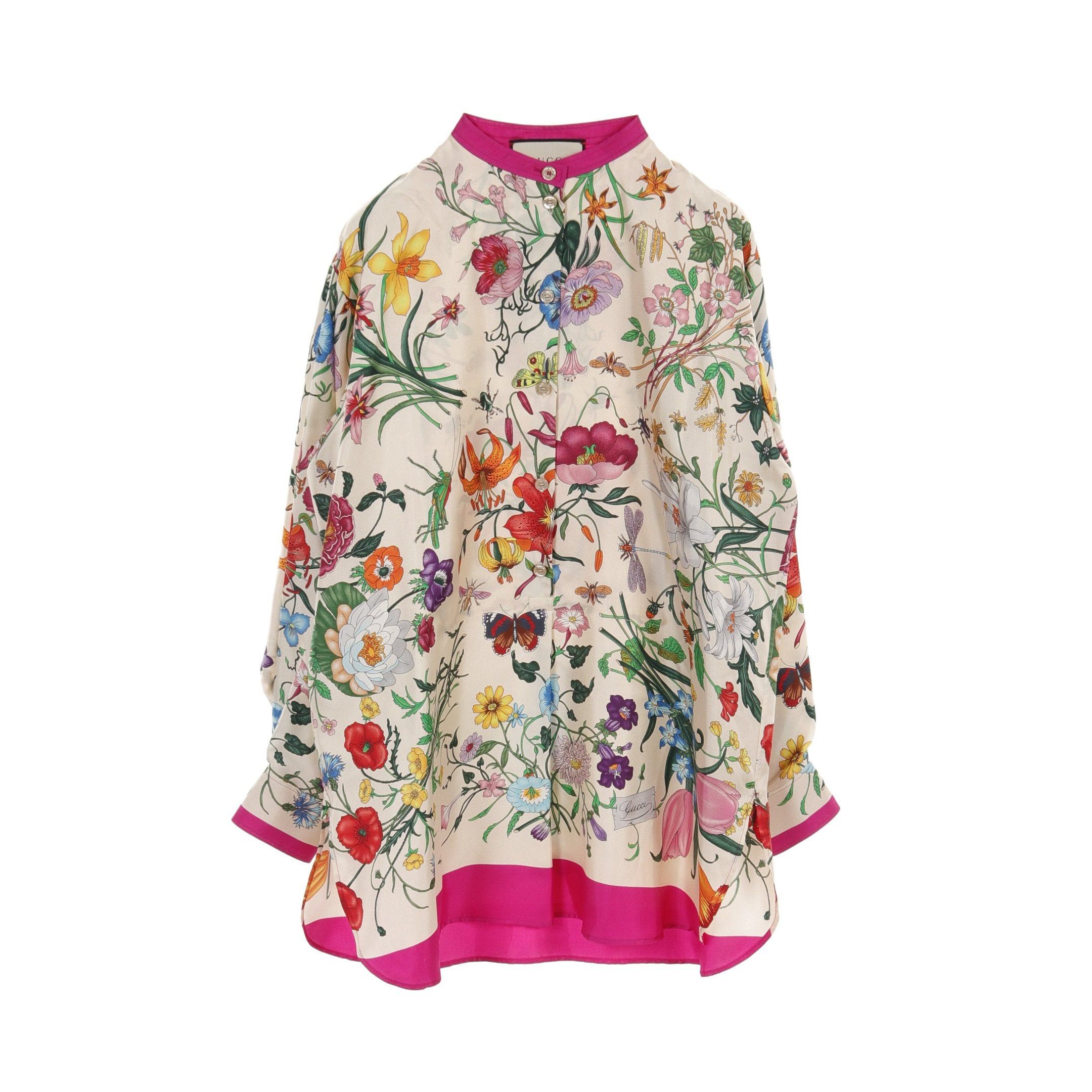 Gucci Gucci Floral Print Pullover Blouse Silk Ivory Pink Multicolor Size ONE SIZE - 1 Thumbnail