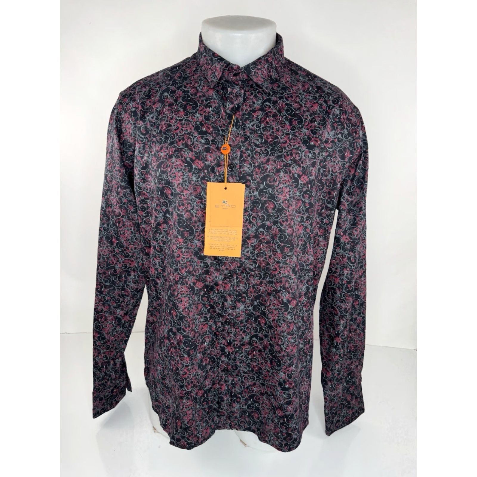 Etro ETRO Shirt Mens 41 Paisley Abstract Button-Up Long Sleeve Black / Gray / Red 41 Spa Via Spartaco 3 Tag NEW Size US L / EU 52-54 / 3 - 2 Thumbnail