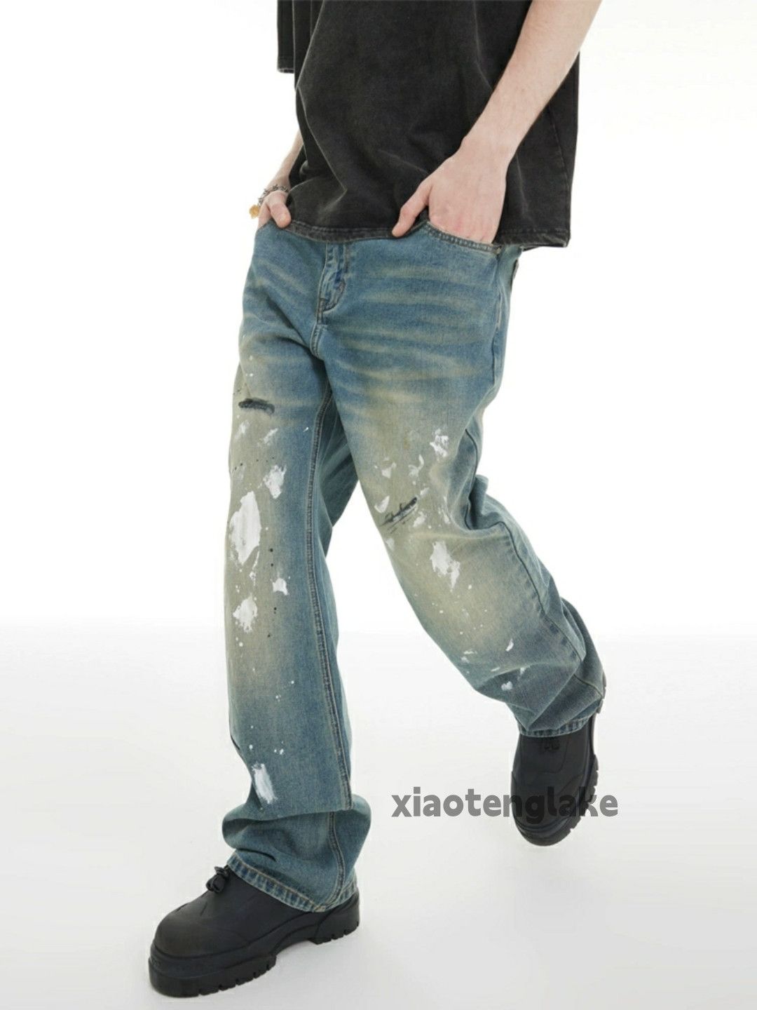 Jean × Vintage washed faded paint damaged hiphop grunge baggy jeans Size US 34 / EU 50 - 5 Thumbnail