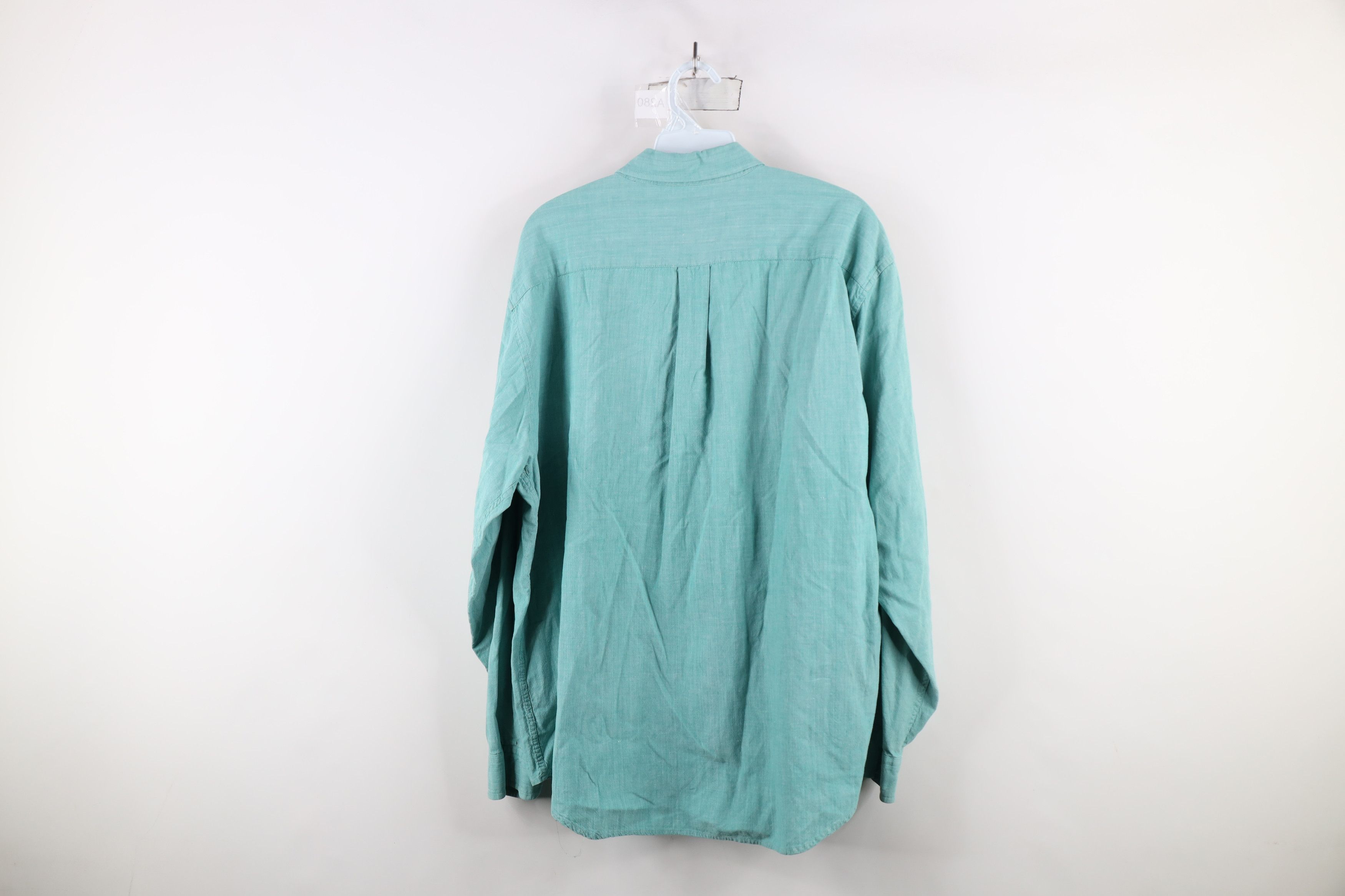 J.Crew × Vintage Vintage 90s J Crew Chambray Button Down Shirt Green Cotton Size US XL / EU 56 / 4 - 11 Thumbnail