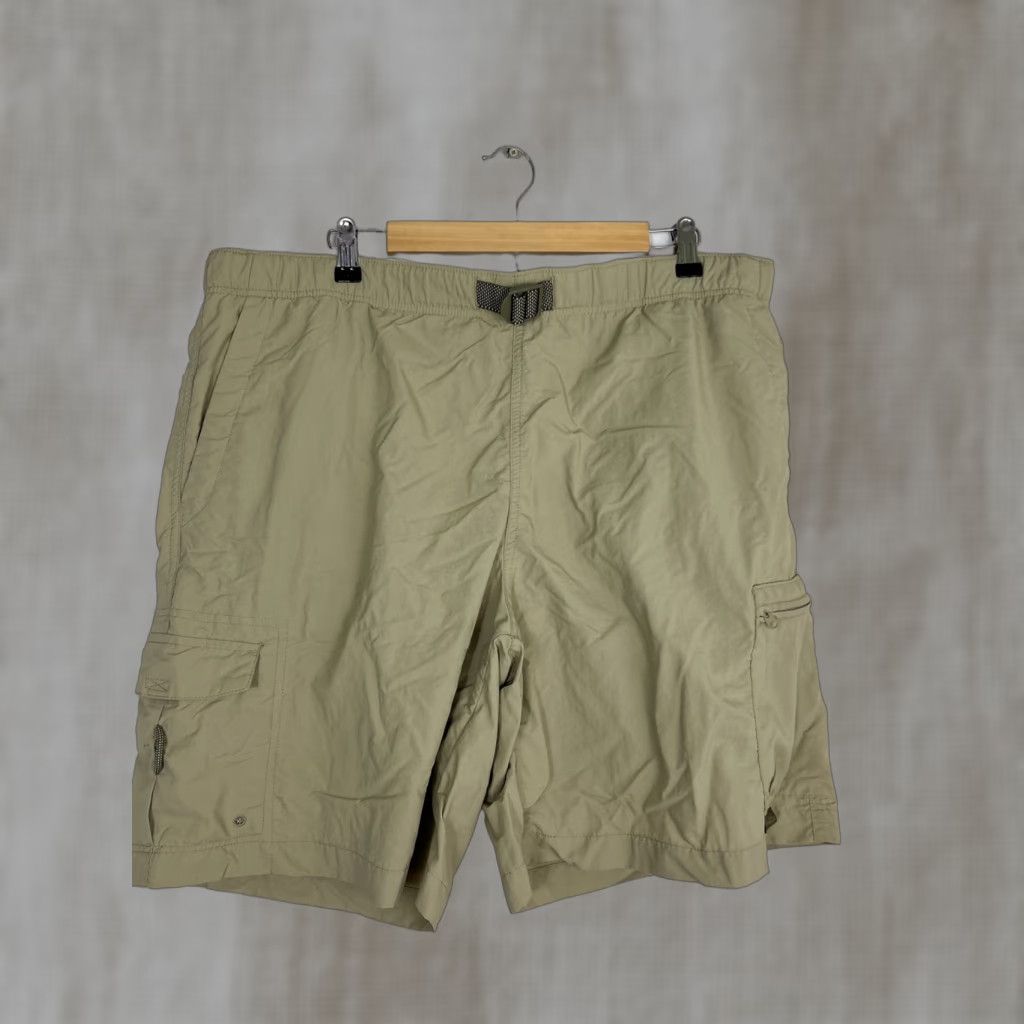 Vintage Columbia Cargo Shorts Mens L Beige Belted Lined Packable Nylon Polyester 38x8 Regular Size Large Size US 33 - 1 Thumbnail