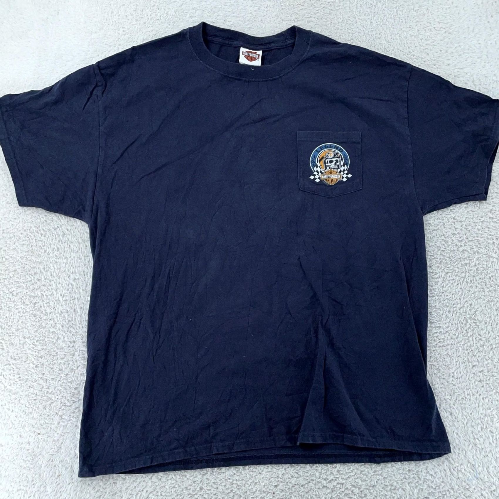 Harley Davidson Harley-Davidson Skull Pocket Shirt XL Blue Graphic Print Short Sleeve Crew Neck Men T-Shirt Sizing Pockets Vintage: No Size US XL / EU 56 / 4 - 4 Thumbnail