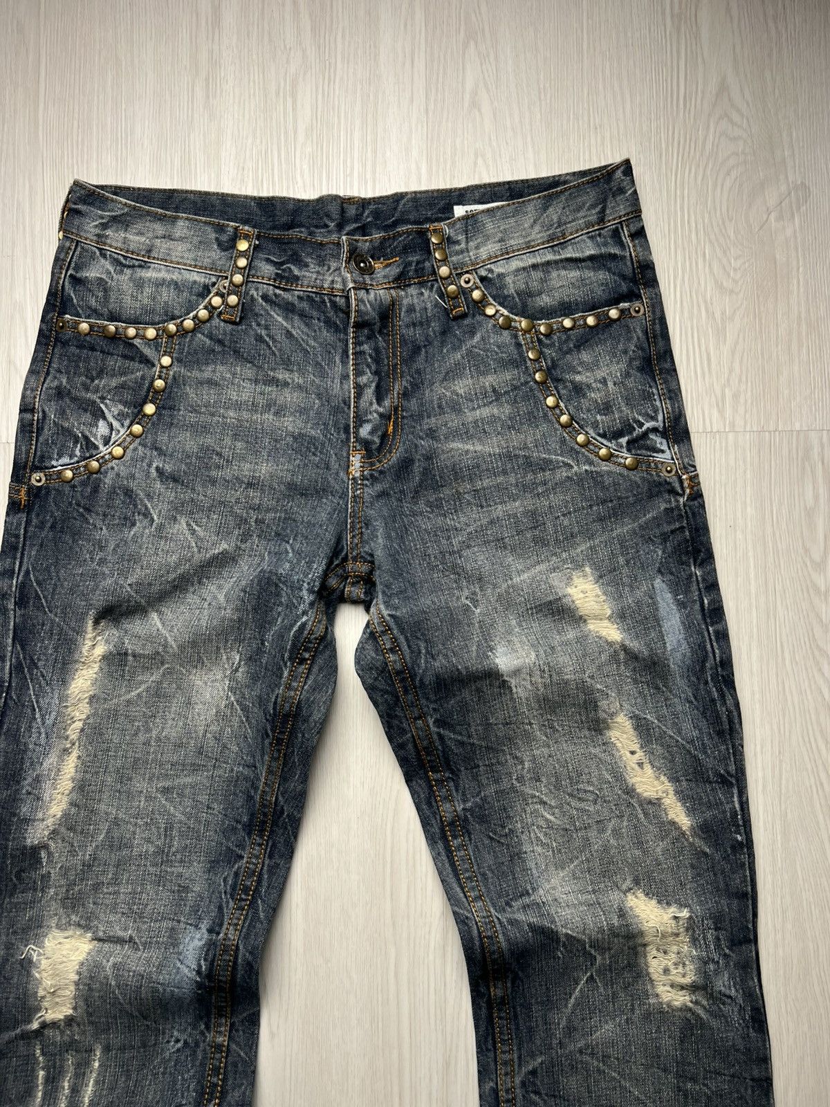 Le Grande Bleu (L.G.B.) Semantic Design Distressed Studded Flared Jeans Size US 32 / EU 48 - 3 Thumbnail