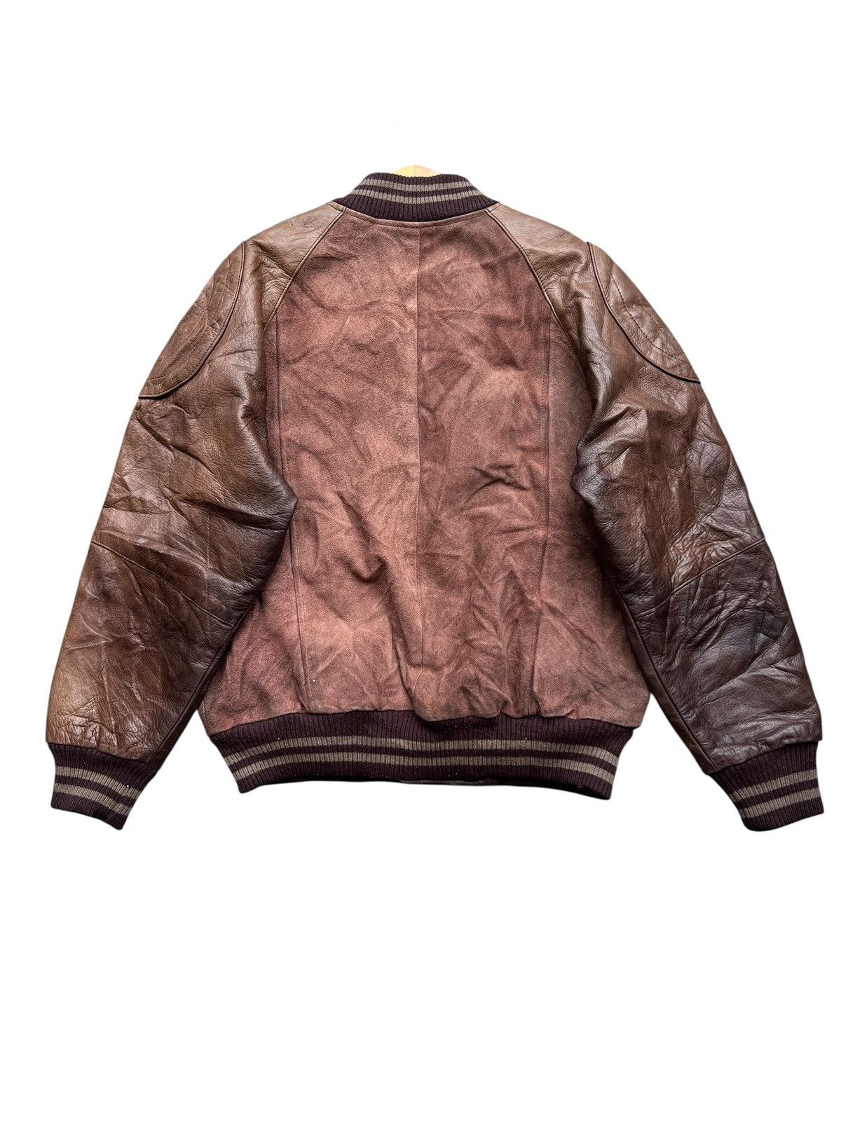 Vintage Vintage 90s Soft Touch Brown Varsity Leather Jacket Size US M / EU 48-50 / 2 - 3 Thumbnail