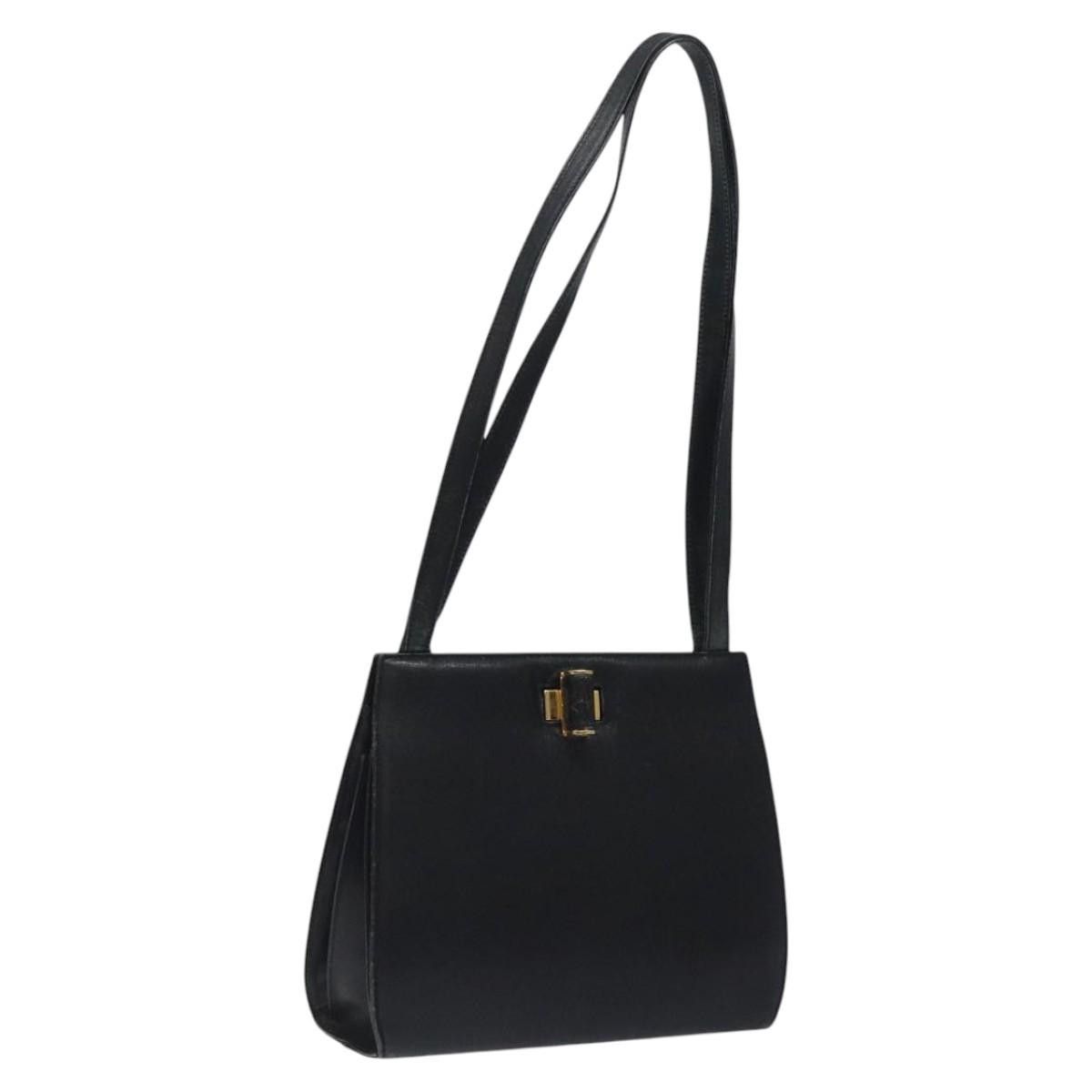 Salvatore Ferragamo Shoulder Bag Leather Black Gold Auth 116392, Women's
