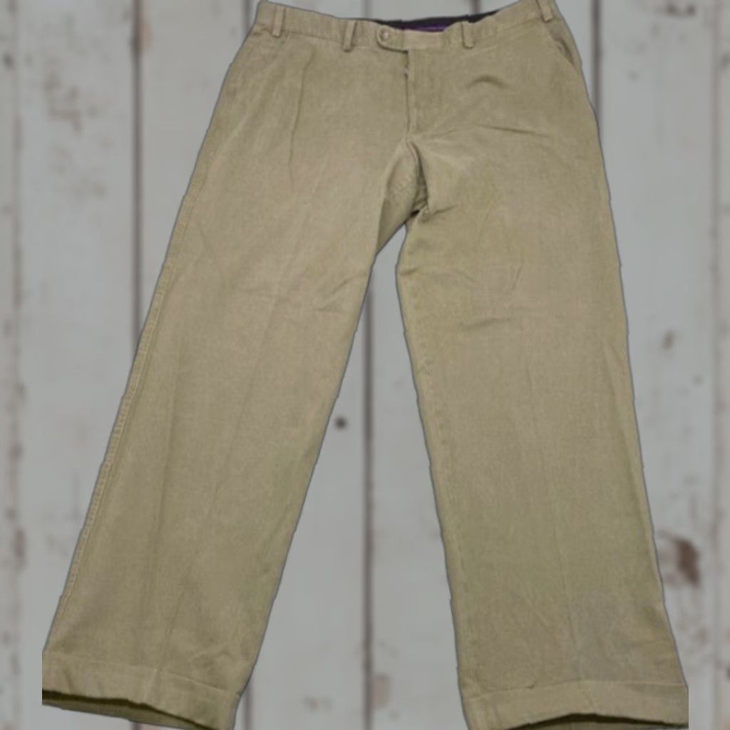Vintage Hiltl Dress Pants Men's 38x31 Beige Trousers Cuffed Twill Cotton Dress Pants Mens 38 Beige Size US 38 / EU 54 - 1 Thumbnail