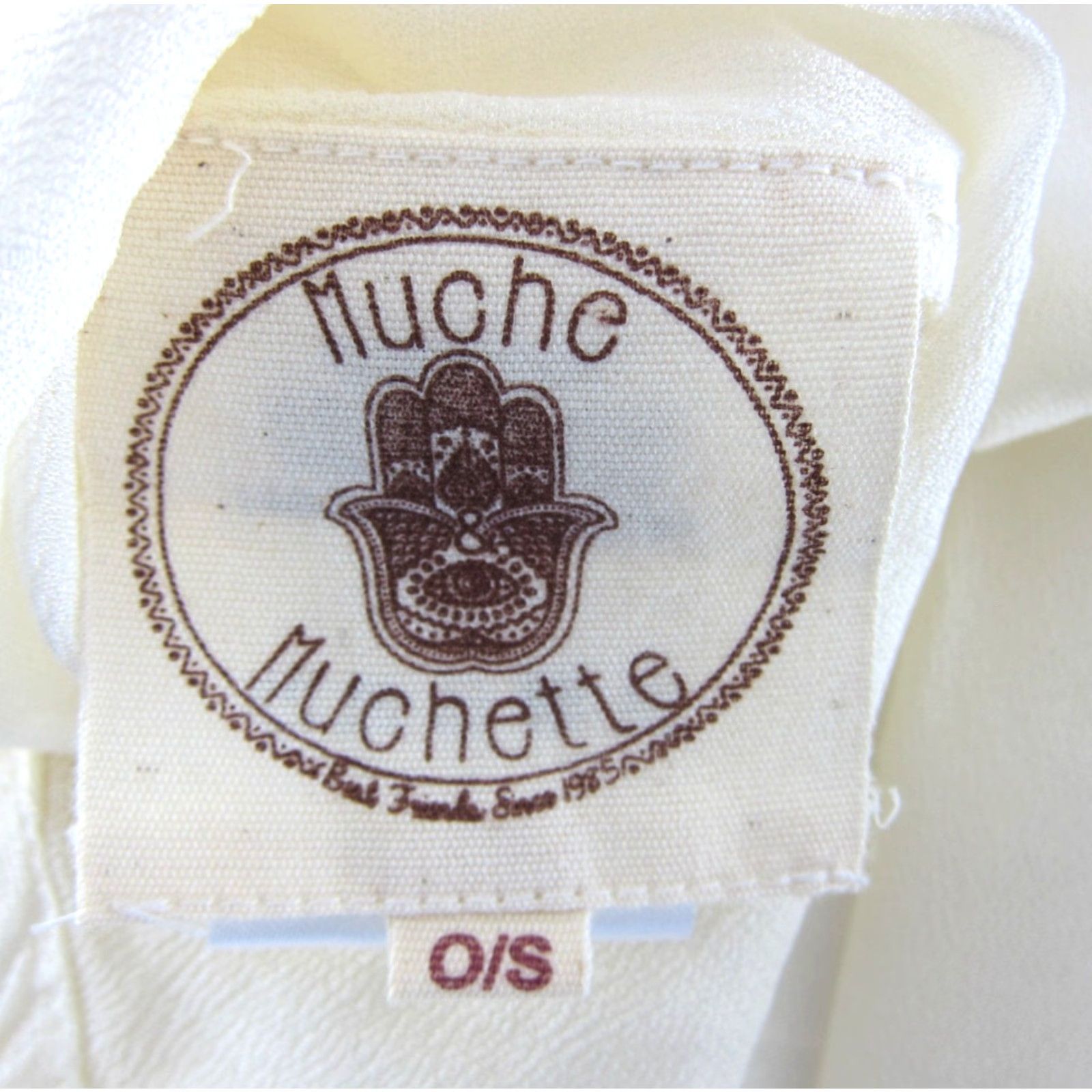 Vintage Muche Muchette Ivory Black Rayon Gold Beaded Long Sleeve Peasant Blouse O/S Size ONE SIZE - 3 Thumbnail