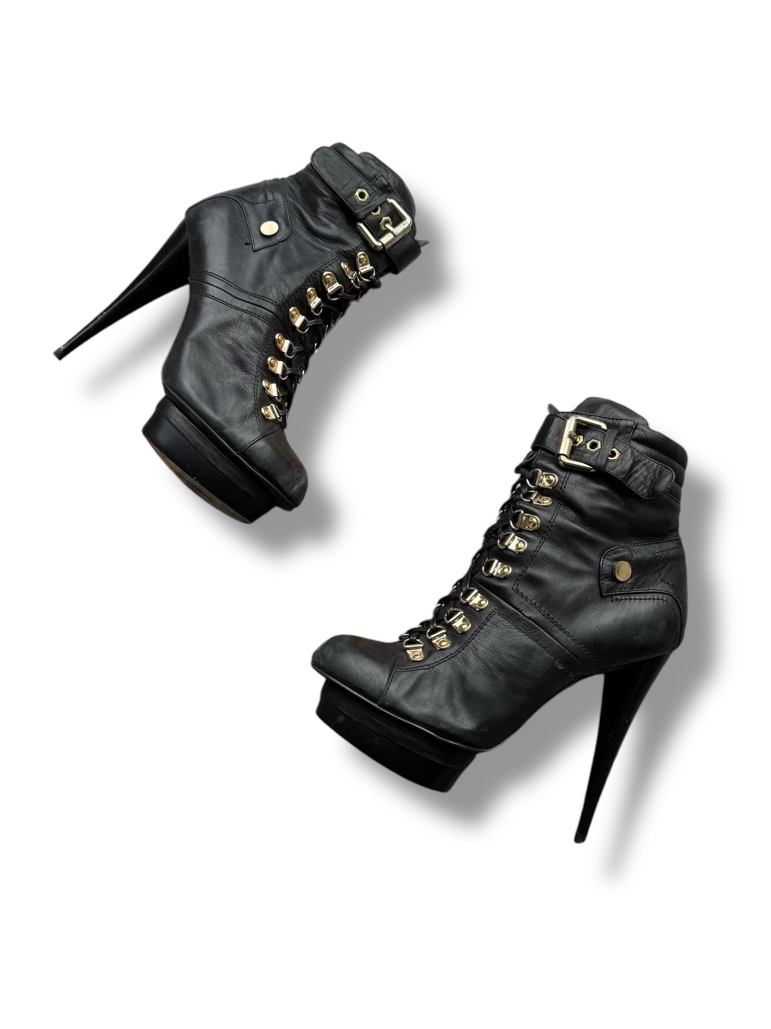 Avant Garde x Vintage Leather Heel Shoes With Strap From The 90's in Black, Women's