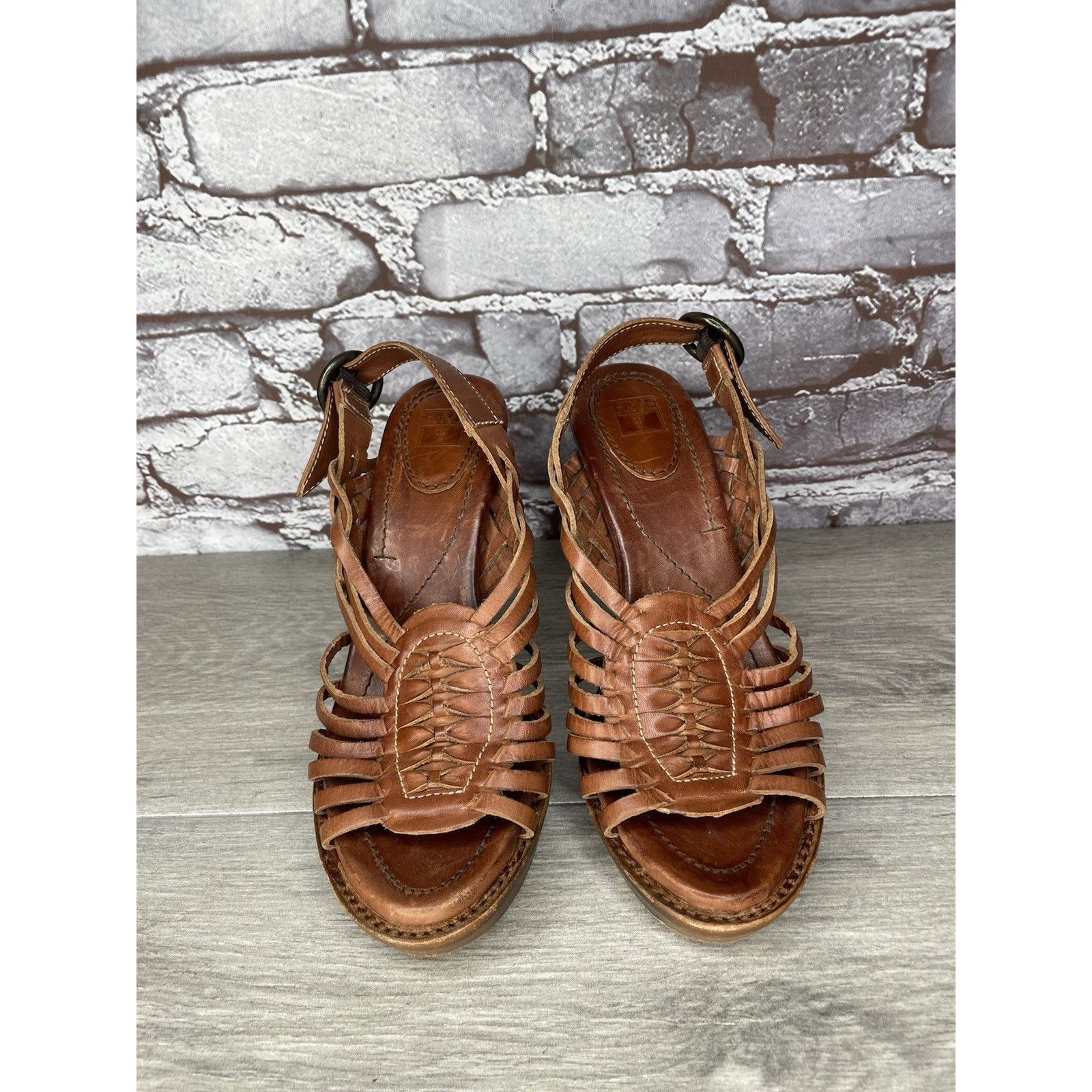 Frye Frye Joy Brown Braided Leather Huarache Platform Heel Sandal Size US 6.5 / IT 36.5 - 17 Thumbnail