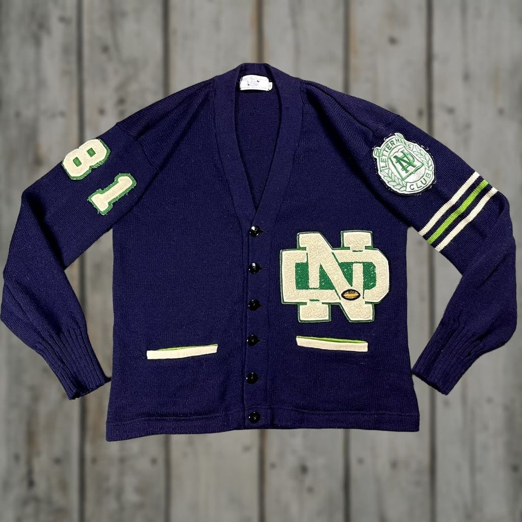 New Era VINTAGE Notre Dame Football Lettermans Club Wool Letterman Sweater XL Blue 1950s Mens Size US XL / EU 56 / 4 - 1 Thumbnail