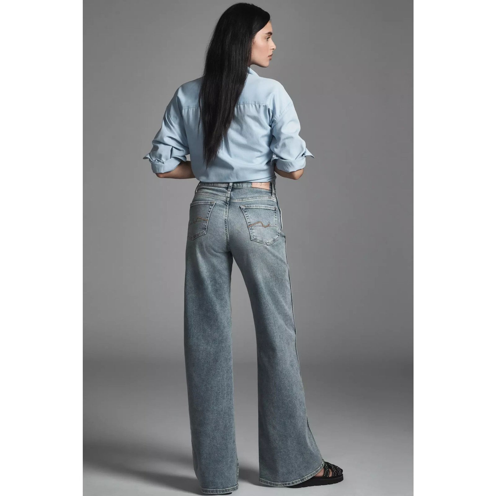 7 For All Mankind × Anthropologie New Lotta Mid-Rise Wide-Leg Denim Jeans Sz 29 Size 29" - 5 Thumbnail