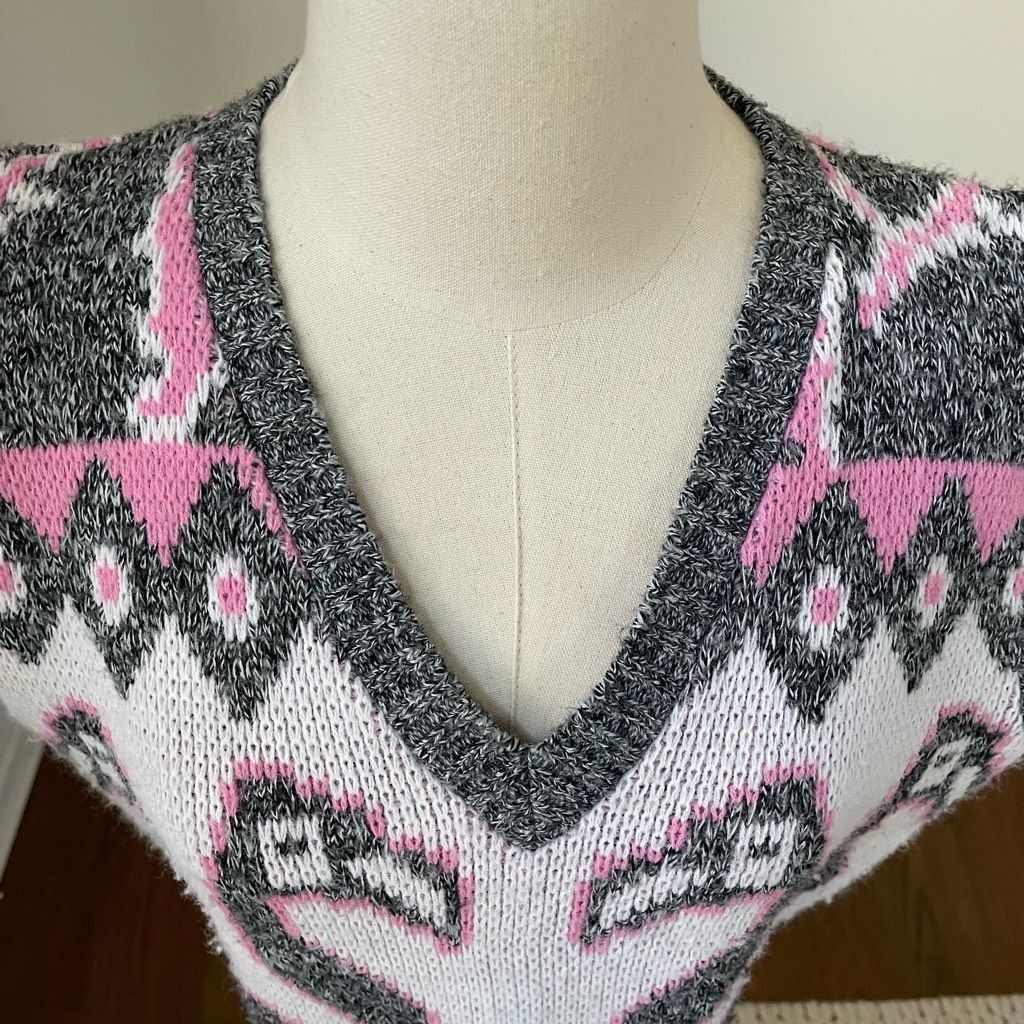 Vintage Vintage 80s Jolie Flamingo Pink Grey White Sweater Vest M Size M / US 6-8 / IT 42-44 - 6 Thumbnail