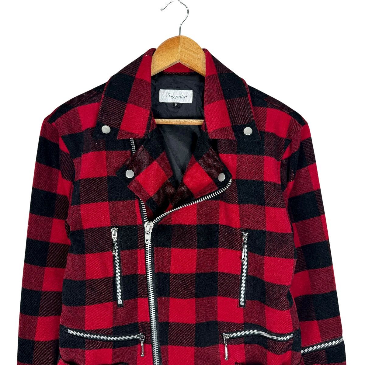 Japanese Brand 🌟SUGGESTION DOUBLE COLLAR RED TARTAN ZIPPER JACKET Size M / US 6-8 / IT 42-44 - 4 Thumbnail