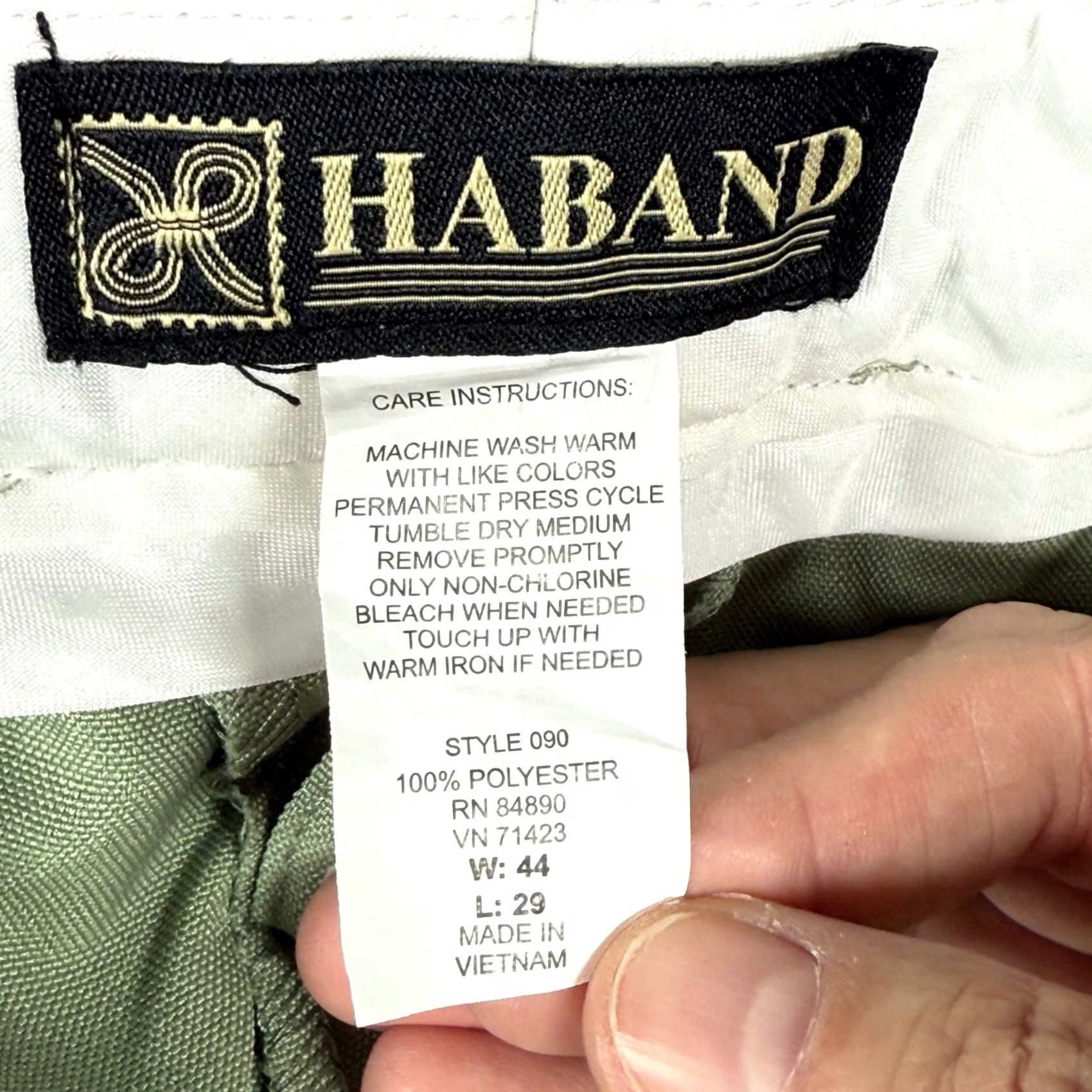Haband VINTAGE Haband Dress Pants Men 44x28.25 Green Flat Front Easy Care Wrinkle Resistant Professional Workwear Long Retro 80s Size US 44 / EU 60 - 4 Thumbnail