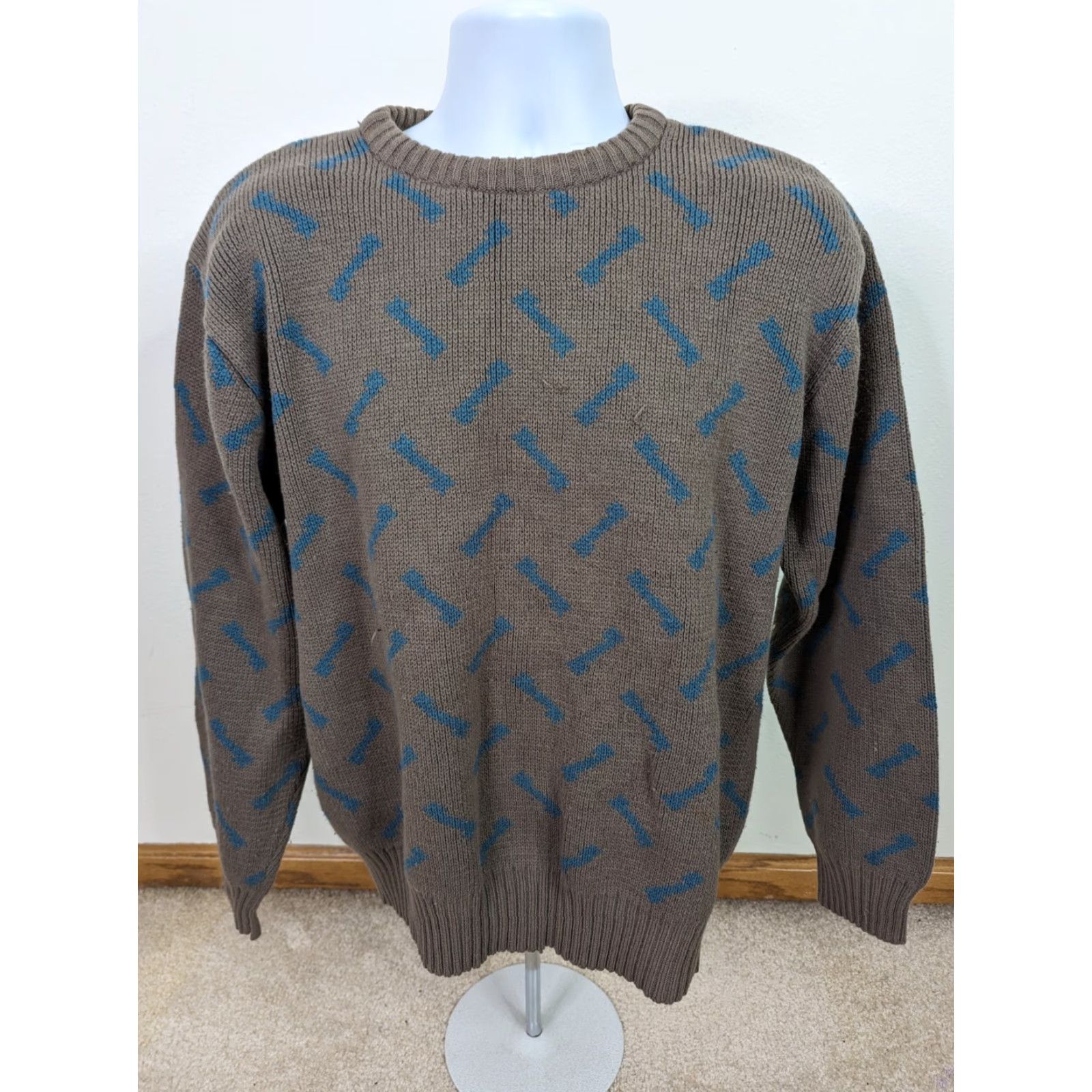 Vintage VINTAGE 80s Mens Brown Geometric Crewneck Sweater XL C1M Crew Neck Pullover Acrylic Solid Square Pit to Pit 23 Length 25 Size US XL / EU 56 / 4 - 2 Thumbnail